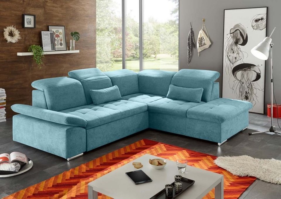 ED EXCITING DESIGN Ecksofa, Wayne Ecksofa 276x240 cm Couch Eckcouch Sofa  Blau (Denim)