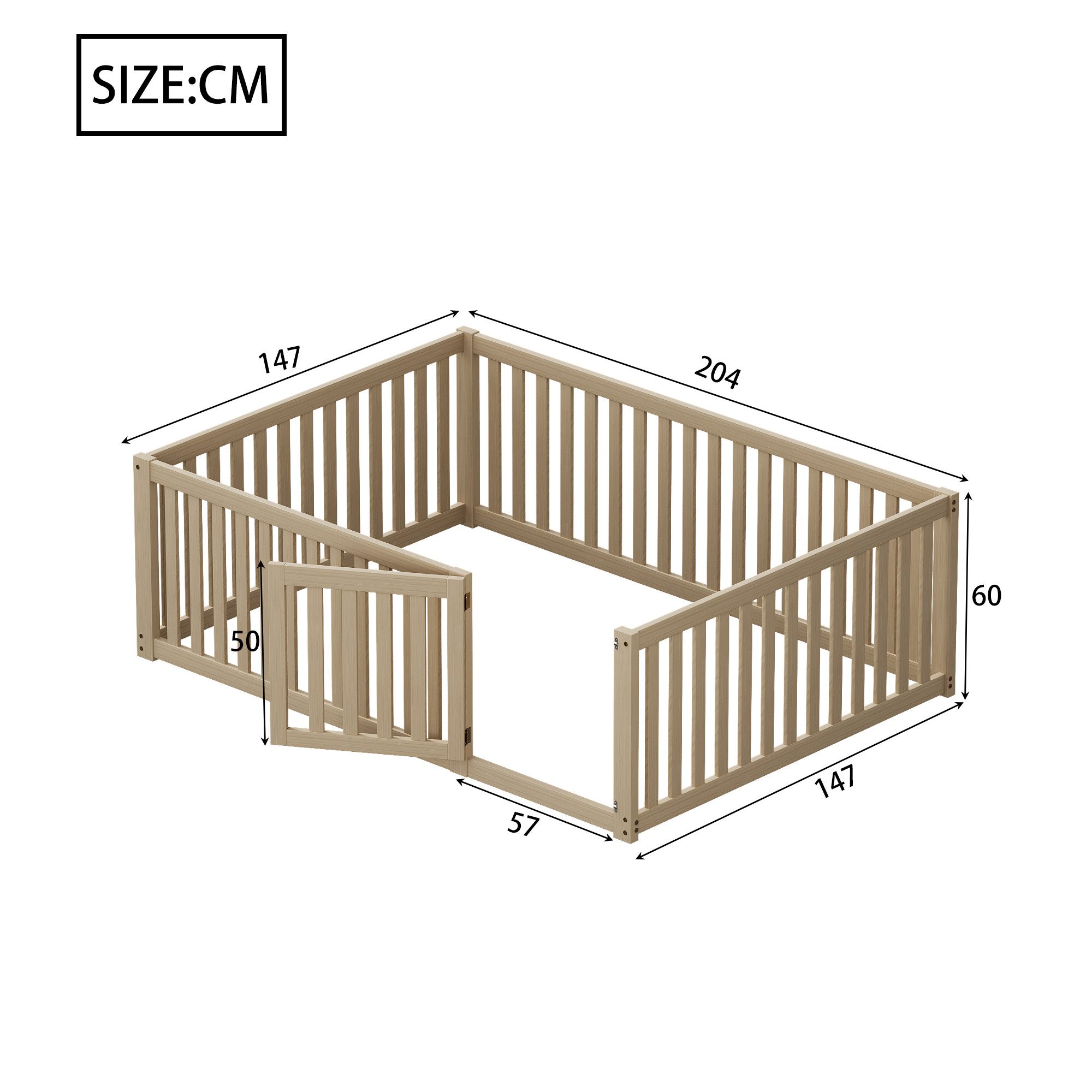 Ulife Kinderbett Bodenbett Bettrahmen mit Zaun und Tür 140 x 200cm (1-tlg., günstig online kaufen