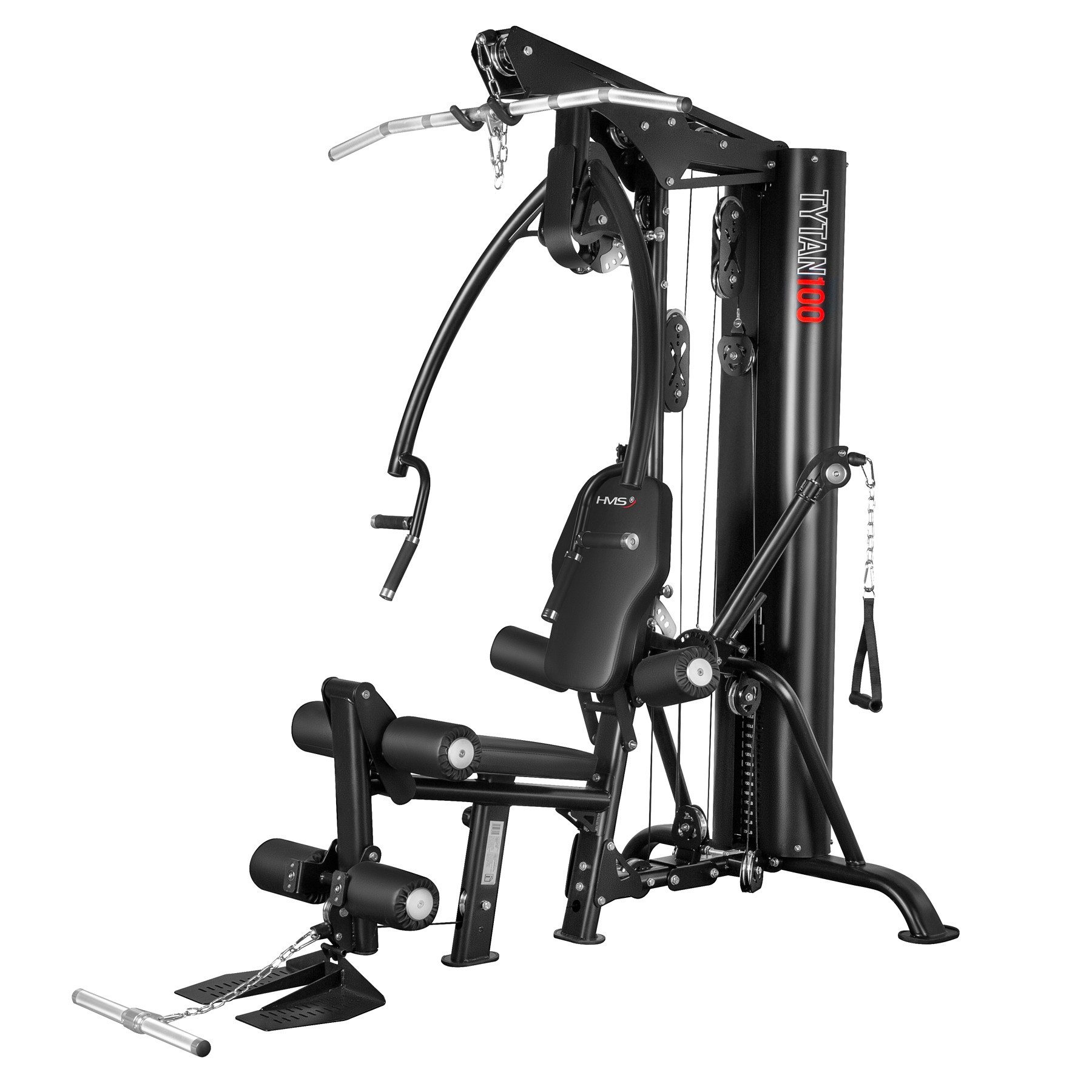 HMS Kraftstation Fitnessstation Multifunktionsstation Seilzugtrainer, 20 Gewichtsblöcke (Spar-Set, 1-tlg., 152 x 154 x 211 cm robust), 90 kg Steckgewichte, Butterfly, Seilzug, Beinstrecker