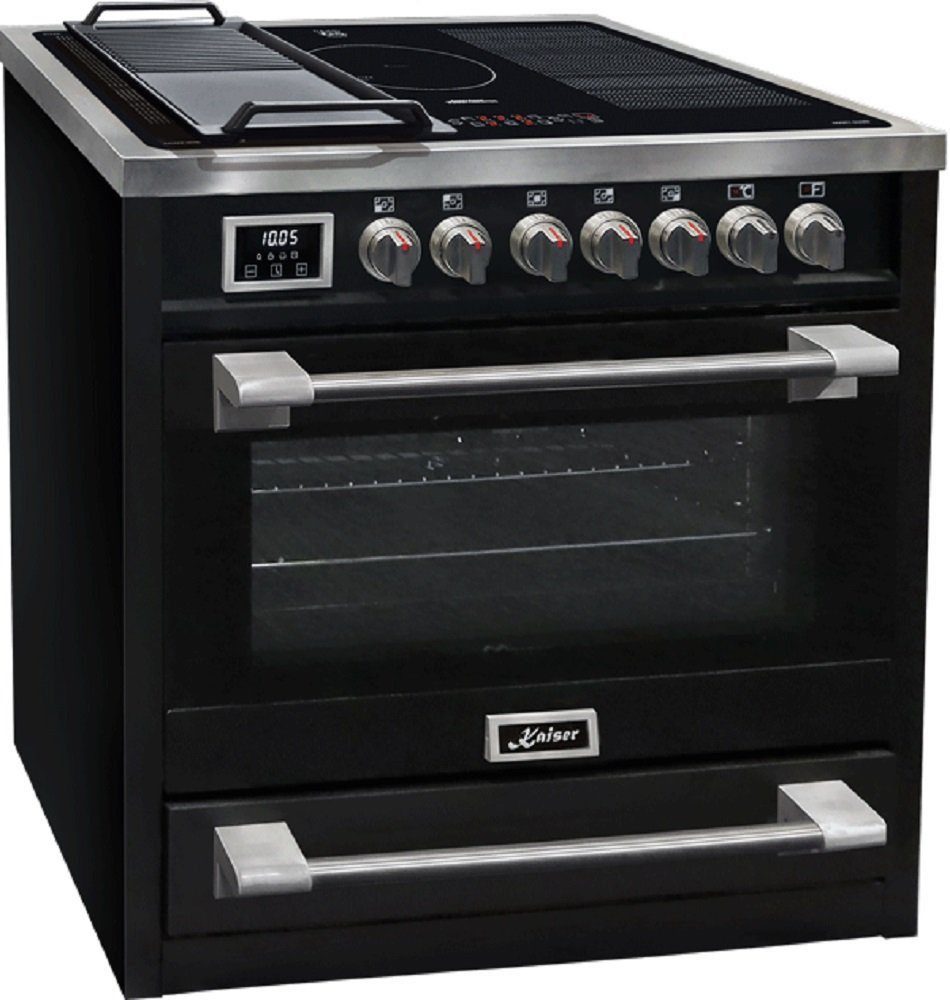 Kaiser Küchengeräte Induktions-Standherd Induktionsherd 90 cm mit XXL Backofen 115 L, Drehspieß, Heißluftsystem HC 93691 IS., mit 1-fach-Teleskopauszug, Katalytische Selbstreinigung, Schwarz Freistehend Herd 90 cm FREE ZONE Induktion mit 5 Kochzonen