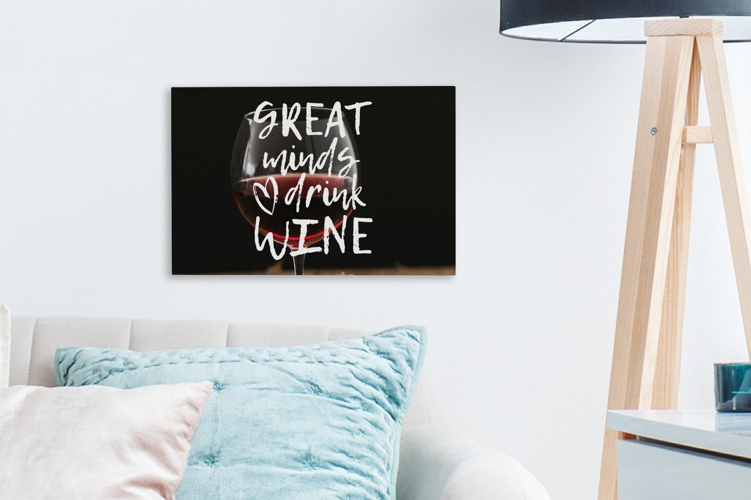 Weinglas, trinken cm Leinwandbild Wein" Geister mit St), 30x20 Aufhängefertig, Wandbild Wanddeko, OneMillionCanvasses® Weinzitat (1 "Große Leinwandbilder, einem