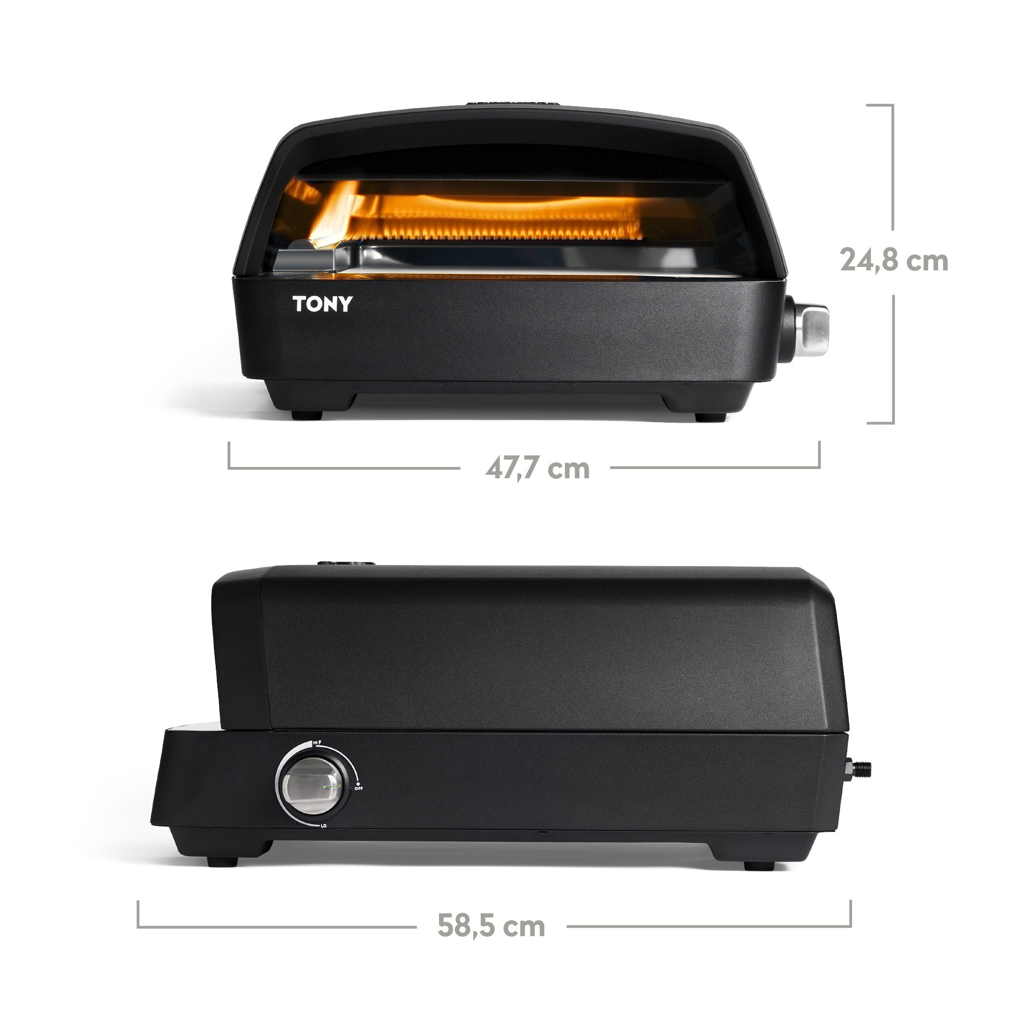 BURNHARD® Gas-Pizzaofen, TONY, 450 °C, Tragbarer 5,9 kW Outdoor Ofen für Pizza, Cordierit-Pizzastein 33 cm