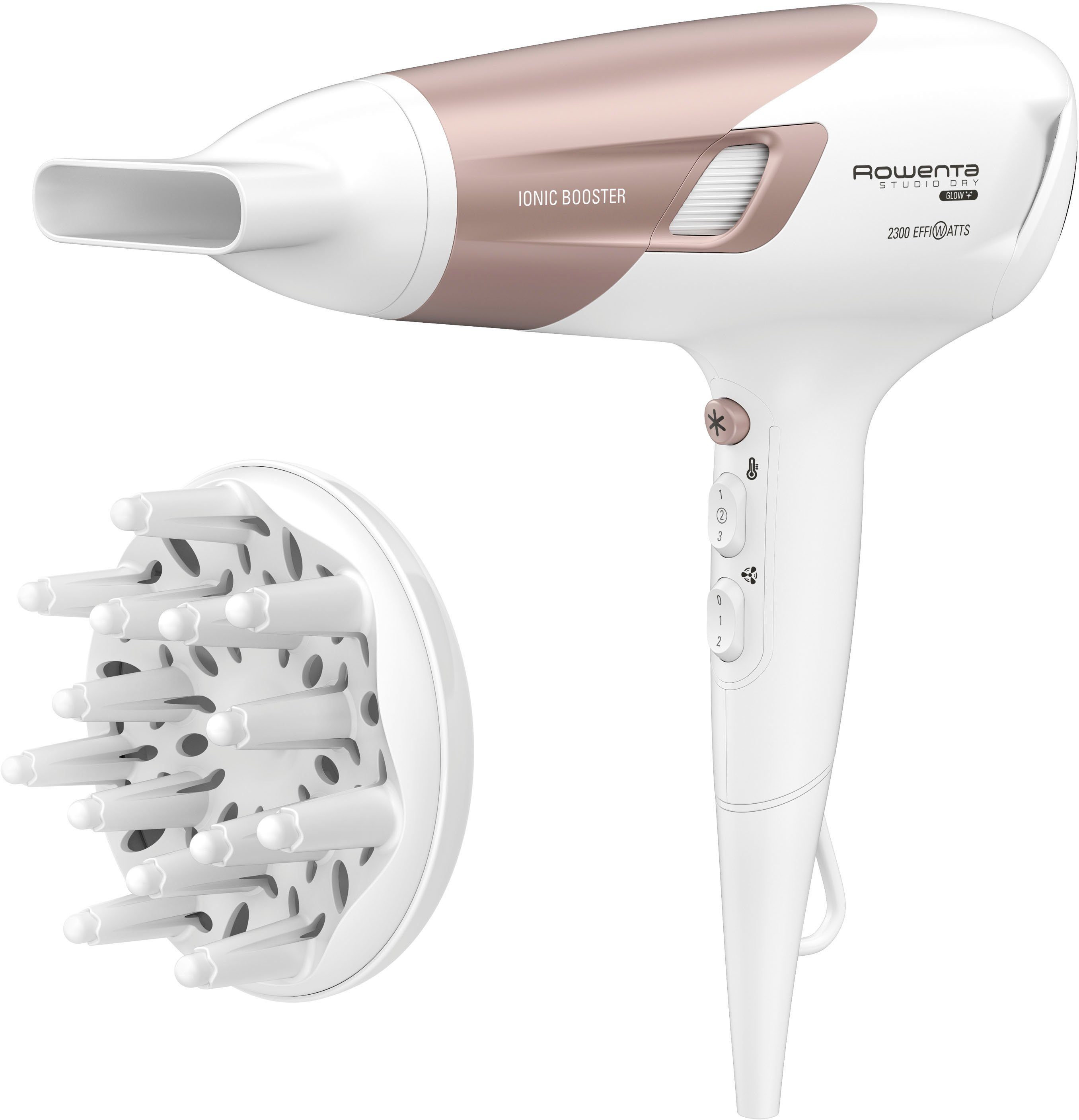 Rowenta Haartrockner Studio Dry Glow Haartrockner, 2100 W, Föhn mit Diffusor für Locken, 2100 W, 3 Temperatur- und 2 Geschwindigkeitsstufen, Kaltlufttaste, CV5830