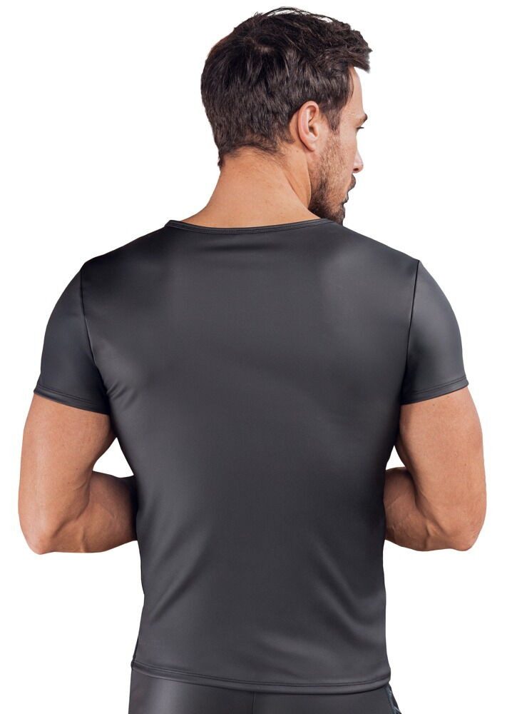 NEK Muskelshirt Kurzarmshirt halb transparent mit blauen Metallic-Streifen (1-tlg) Seitlich Netz-Einsätze, Stylische Streifen in Blue-Metallic
