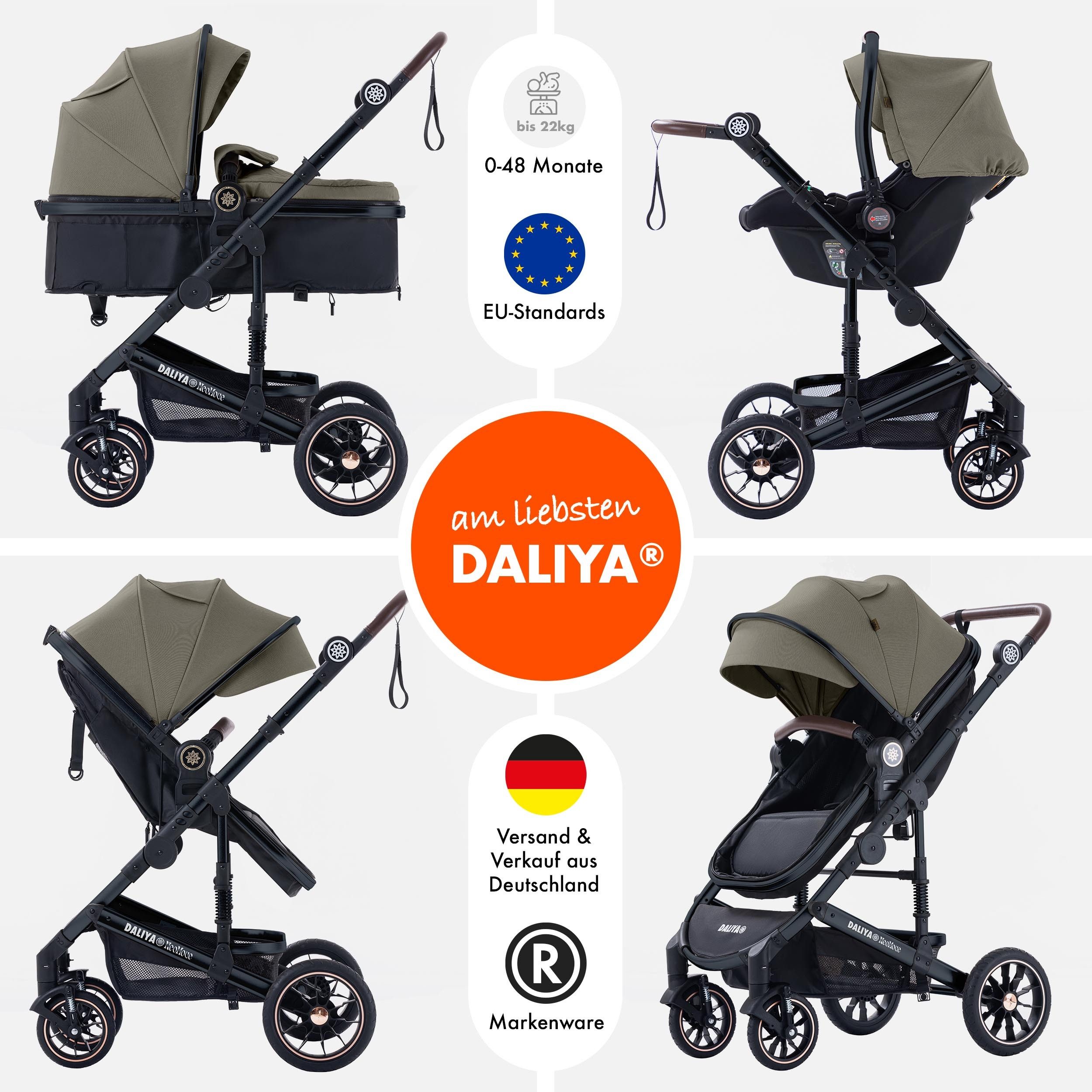 Daliya® Kombi-Kinderwagen NEOMOVE 3in1 Kinderwagen mit i-Size Babyschale & Buggy, (Reise-Set, 10-tlg), Kinderwagen mit i-Size Babyschale, Alu-Rahmen, Großer Einkaufskorb