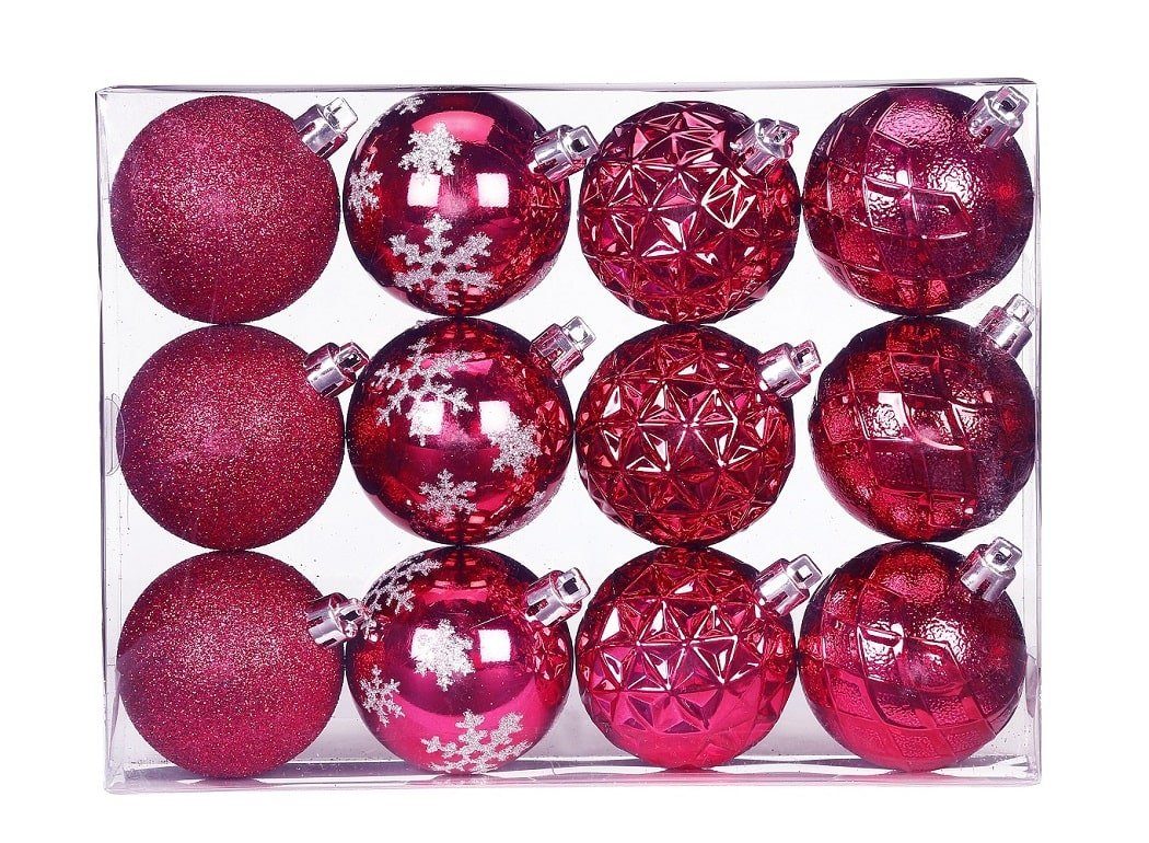 INGE-GLAS® Christbaumschmuck Inge's Weihnachtskugeln 12 Stück 6 cm Berry, Kunststoff, bruchfest, Baumdekoration, Baumschmuck, Weihnachtsdekoration