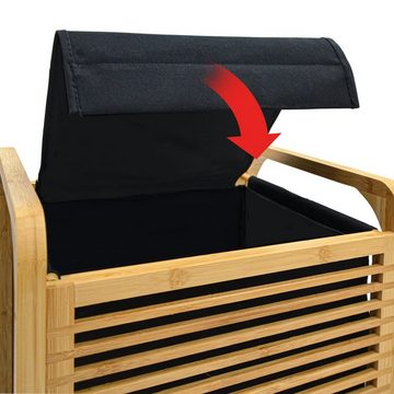DuneDesign Wäschesack 50L Wäschekorb Bambus mit Deckel und Wäschesack, 40x36x57 Holz Wäschesammler