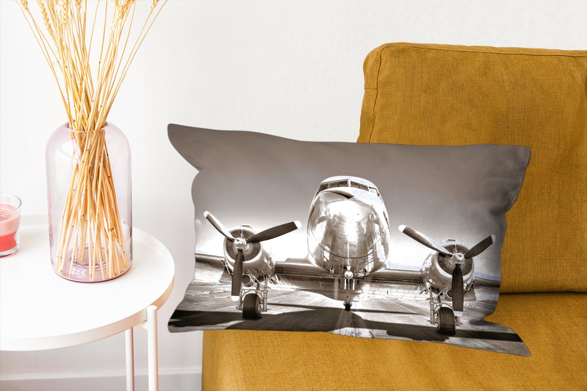 Vintage Propeller, mit Zierkissen, Schlafzimmer MuchoWow Füllung, - Dekokissen - Wohzimmer Dekoration, Flugzeuge Dekokissen