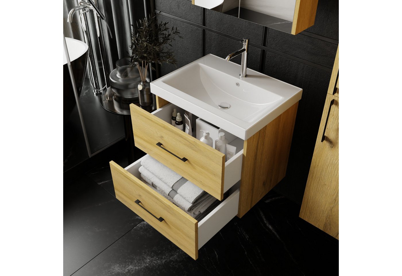 Thumbnail - Karen Waschtisch-Set Waschtisch mit Unterschrank Verona, (2-St., Der Lieferumfang umfasst Unterschrank und Waschbecken),...