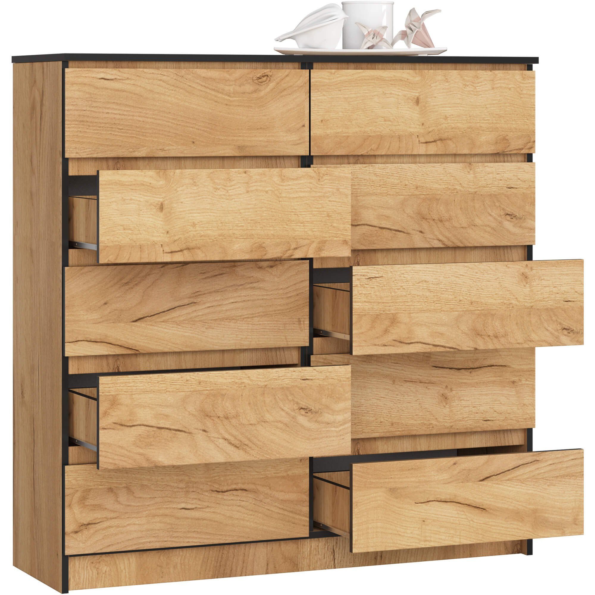 Raumhirsch Furniture Kommode mit 10 Schubladen 120 cm breit Holz Schrank, (viele Farbvarianten - Maße: 120 x 121 x 40 cm) - Hochwertig & stabil