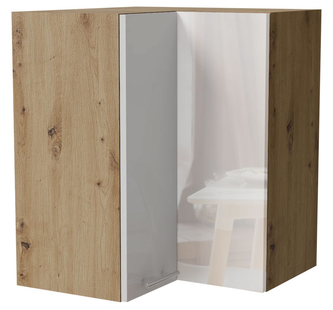 Feldmann-Wohnen Eckhängeschrank Essen (W12/60, 2-türig, 2 Einlegeböden, 1-St., moderne Optik, lackierte Fronten) 60x60x72cm Eiche Artisan - weiß Hochglanz (ES-W12/60)