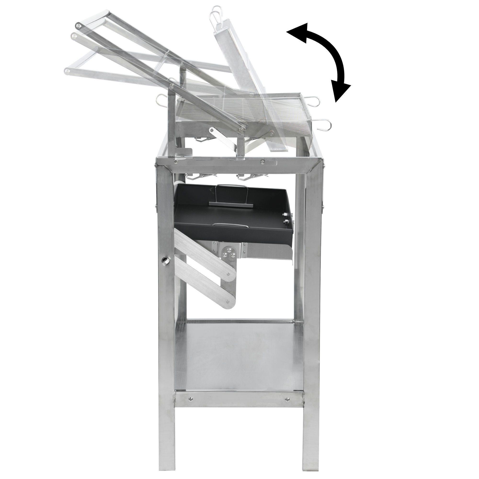 BBQ-Toro Holzkohlegrill Flip Grill mit 360° drehbarem Grillrost Edelstahl, 110 x 60 x 110 cm, 4-fach höhenverstellbare Kohlewanne
