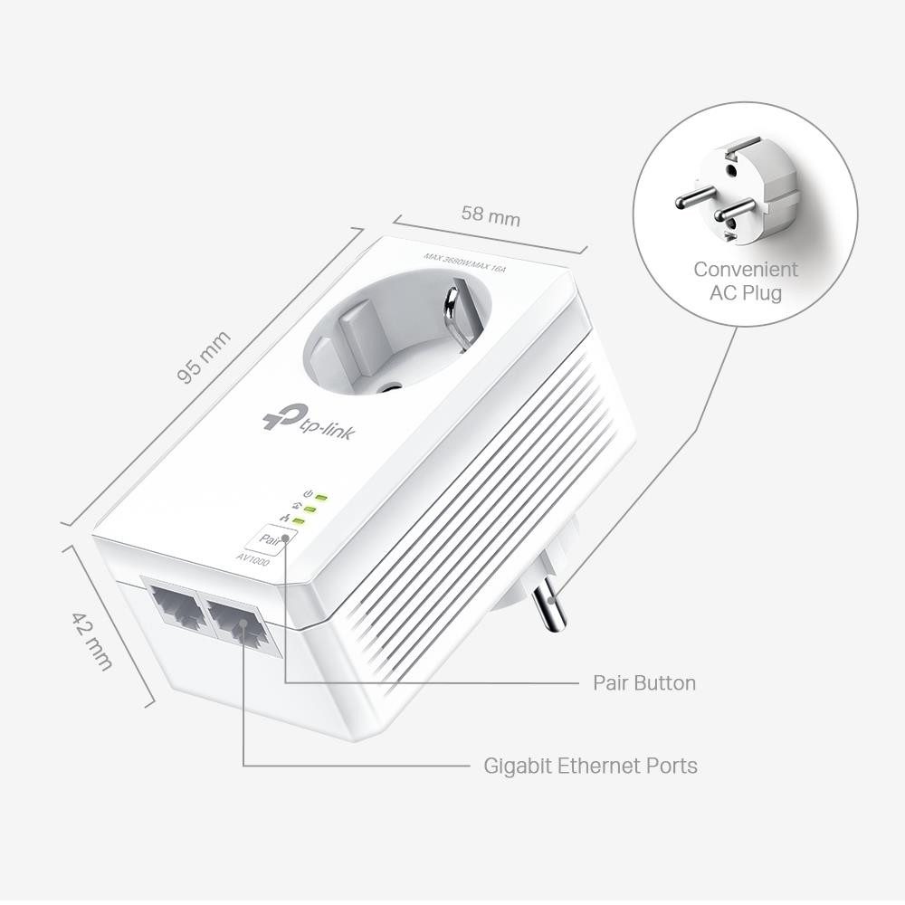 tp-link TL-PA7027P KIT Netzwerk-Adapter, AV1000 2-Port Gigabit Powerline Adapter mit Steckdose
