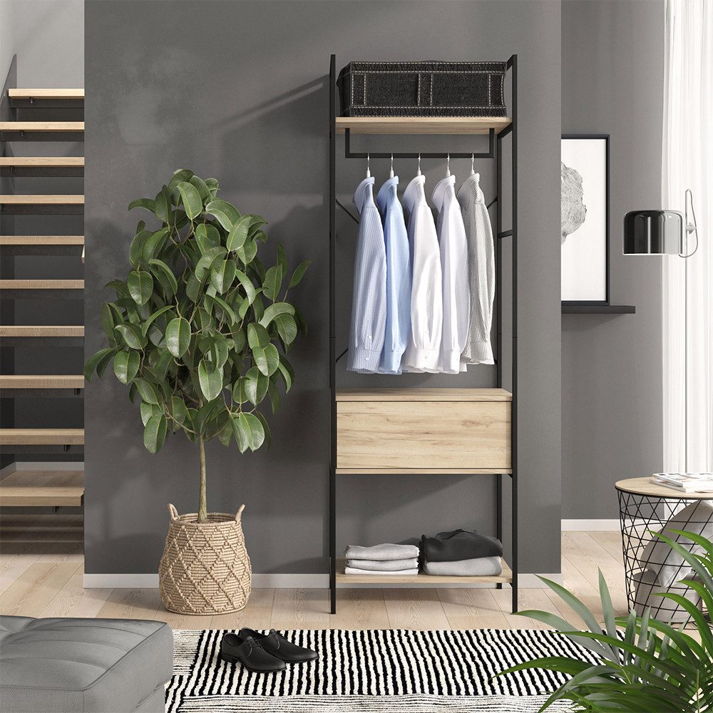 Vicco Kleiderschrank Enya, Holz/Schwarz, 60 x 180 cm mit Schublade günstig online kaufen