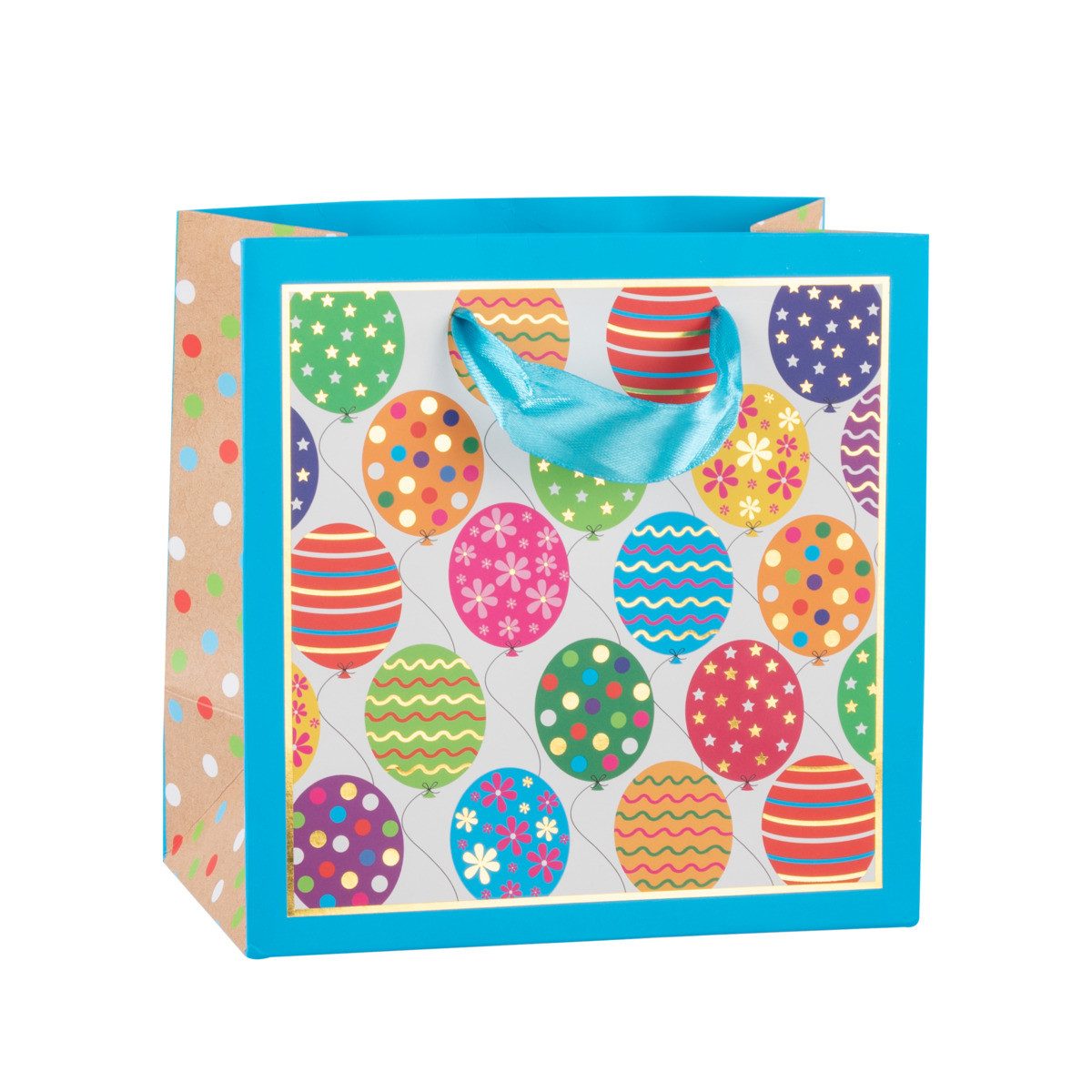 Idena Tragetasche Geschenktasche - Geburtstag, Ballon, 16 x 16 x 9 cm, 210g/m²