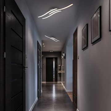 B.K.Licht LED Deckenleuchte, LED fest integriert, Warmweiß, LED Design Deckenlampe Wohnzimmer modern Acrylweiß Aluoptik 6 Watt