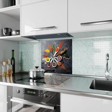 Primedeco Küchenrückwand Küchenrückwand Spritzschutz Glas mit Motiv Kreis aus Gewürzen