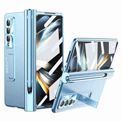 Wigento Handyhülle Für Samsung Galaxy Z Fold3 5G Magnetische Metall Hülle Blau + Stift