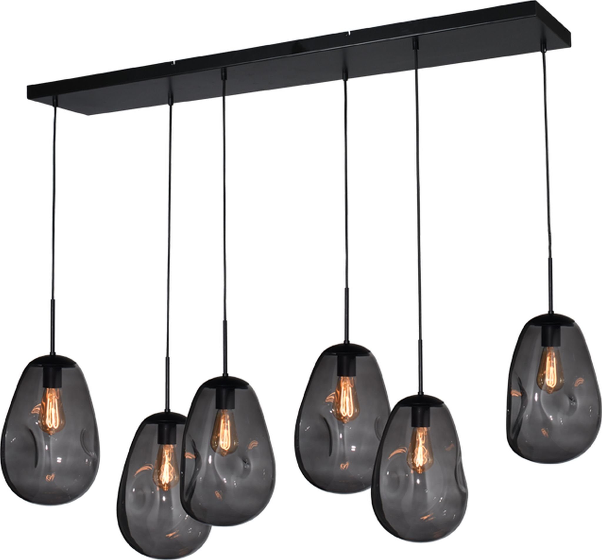 masterlight Pendelleuchte Hängelampe Hängeleuchte Lava 6-flammig Glas Grau 130x35cm, ohne Leuchtmittel, Lichtfarbe ist abhängig vom Leuchtmittel, exklusiv und handgefertigt