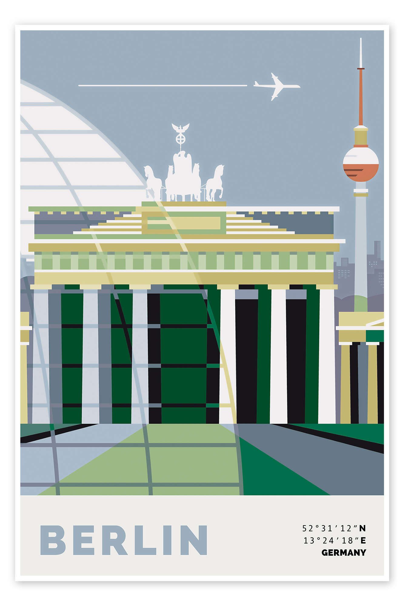 Posterlounge Wandbild Berlin, Retro Travel Design, erhältlich als Poster, Leinwandbild, Wandsticker oder Acrylglasbild