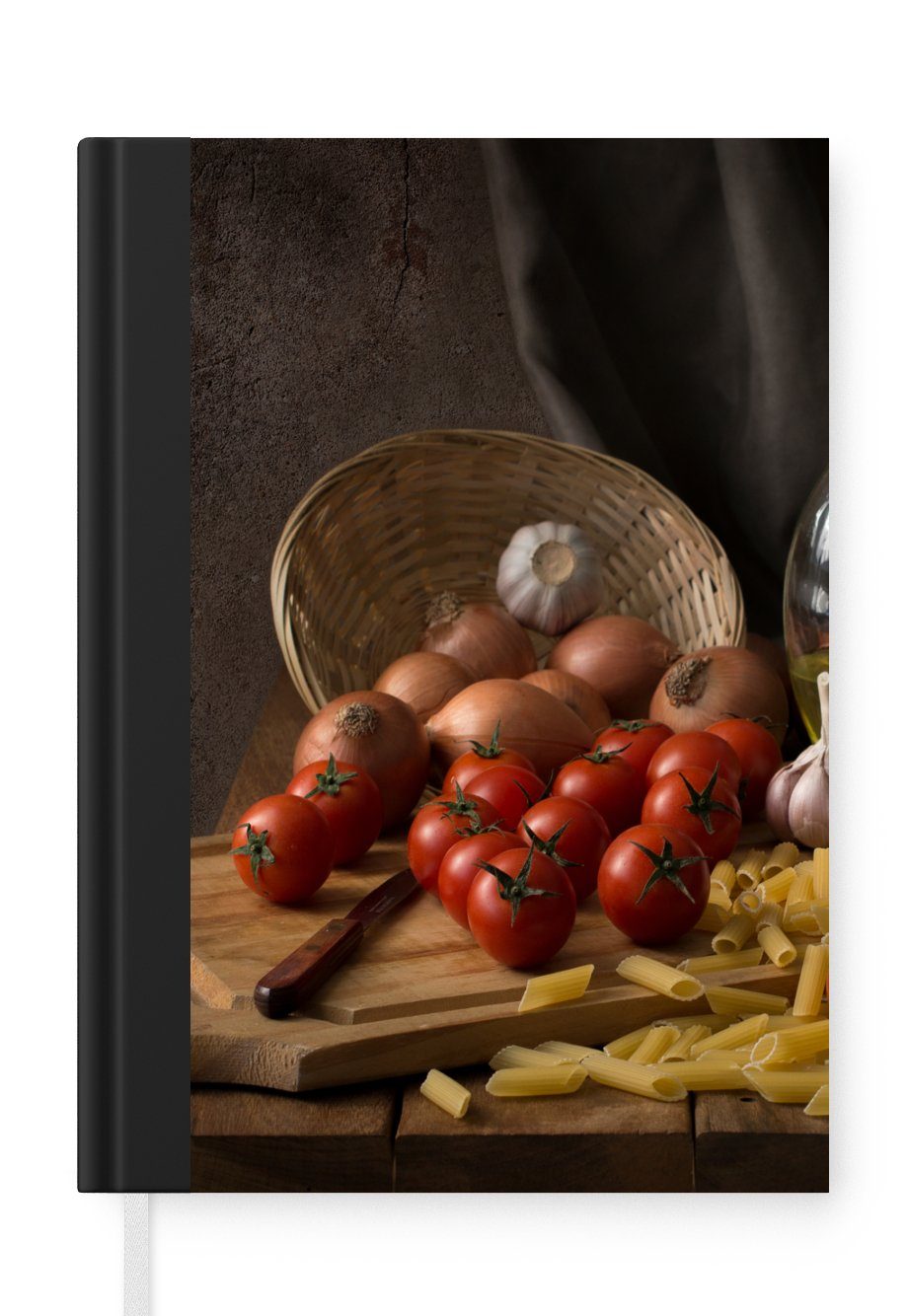 MuchoWow Notizbuch Schneidebrett - Gemüse - Stillleben - Pasta - Aus - Tomate -, Journal, Merkzettel, Tagebuch, Notizheft, A5, 98 Seiten, Haushaltsbuch