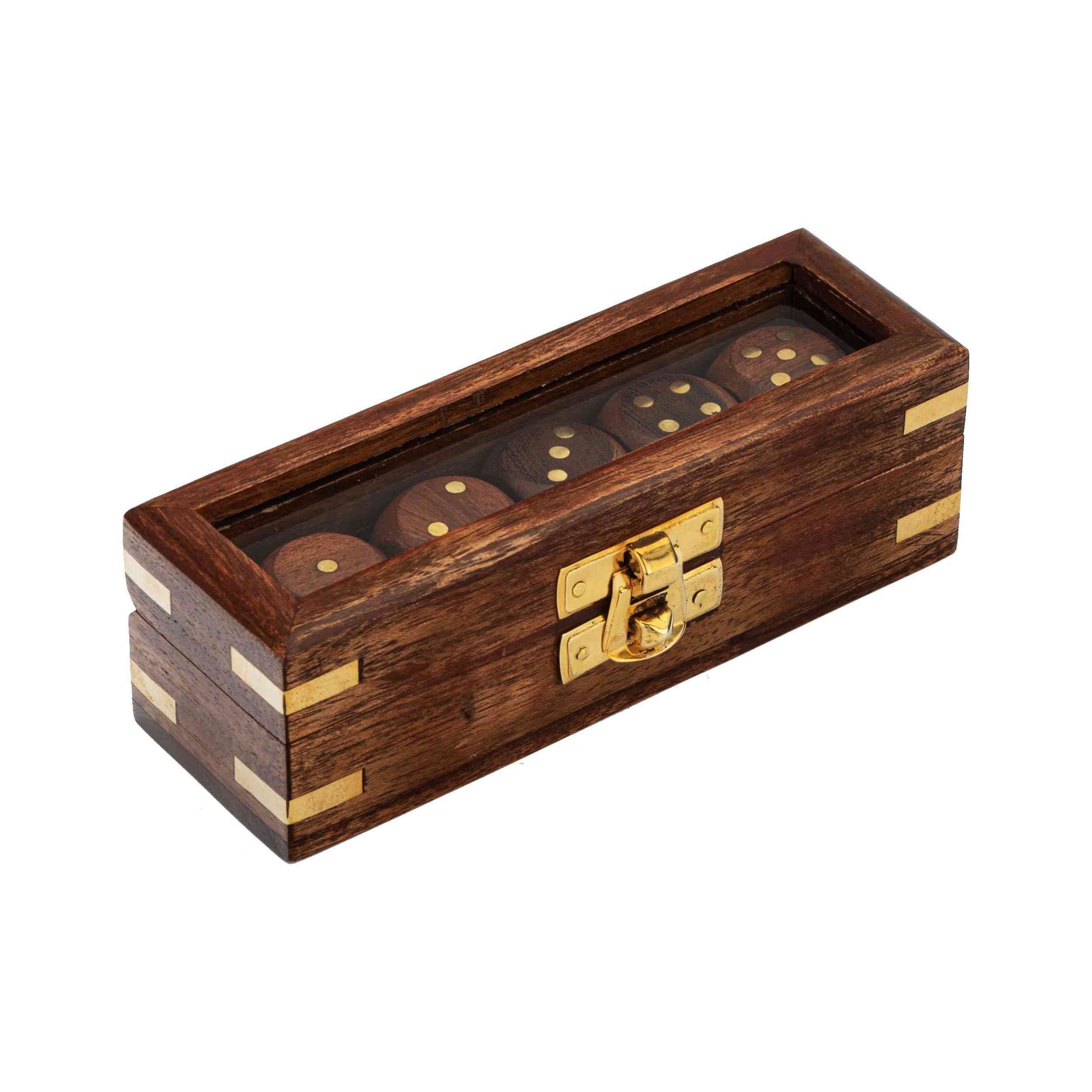 Dekofigur Würfelbox aus Holz mit Glasdeckel, 12,5x4x3,5cm – Maritime Dekoration