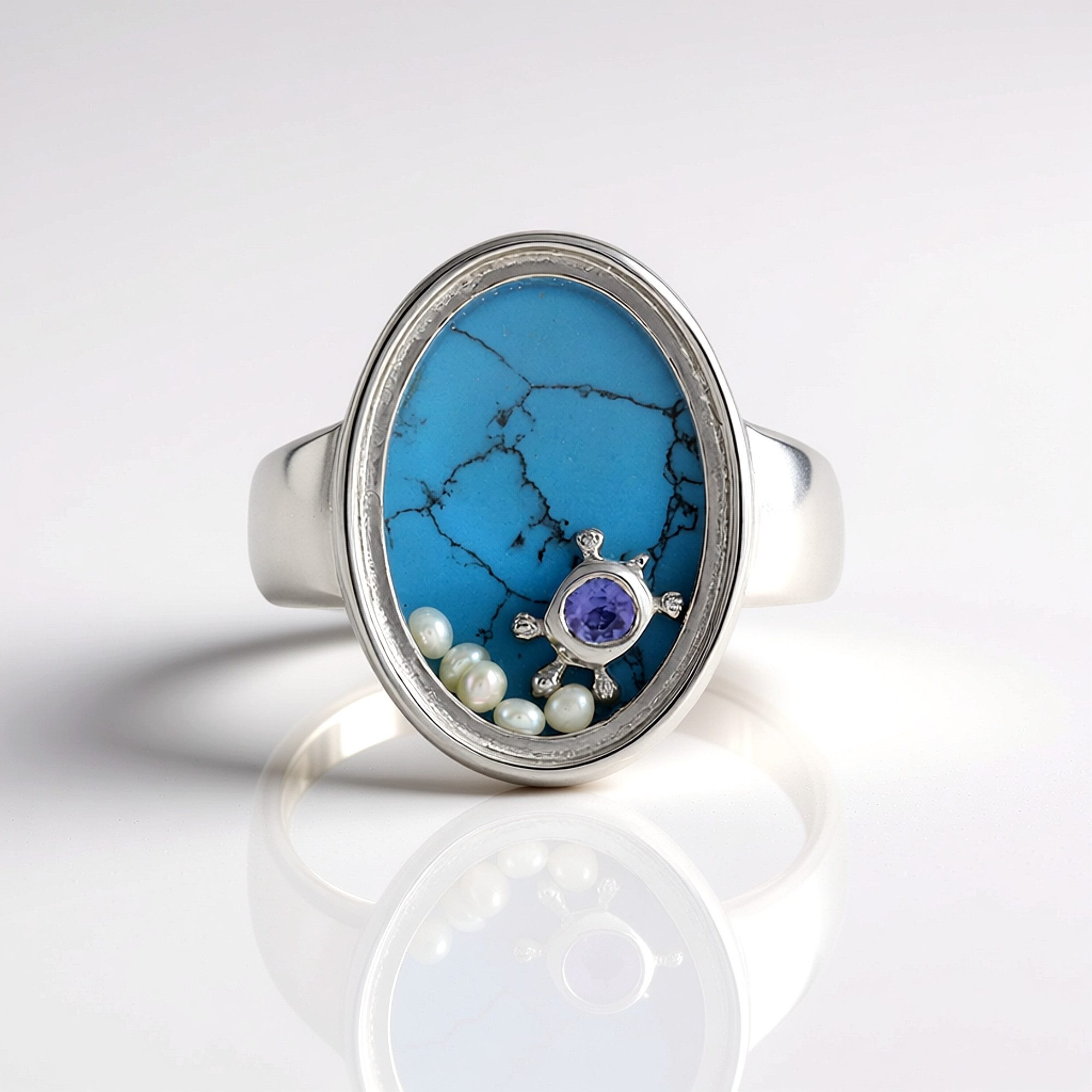 Cavill Perlenring Cavill 925 Sterling Silberring Damen, blau Howlith 2,47 ct, Tansanit (1-tlg)