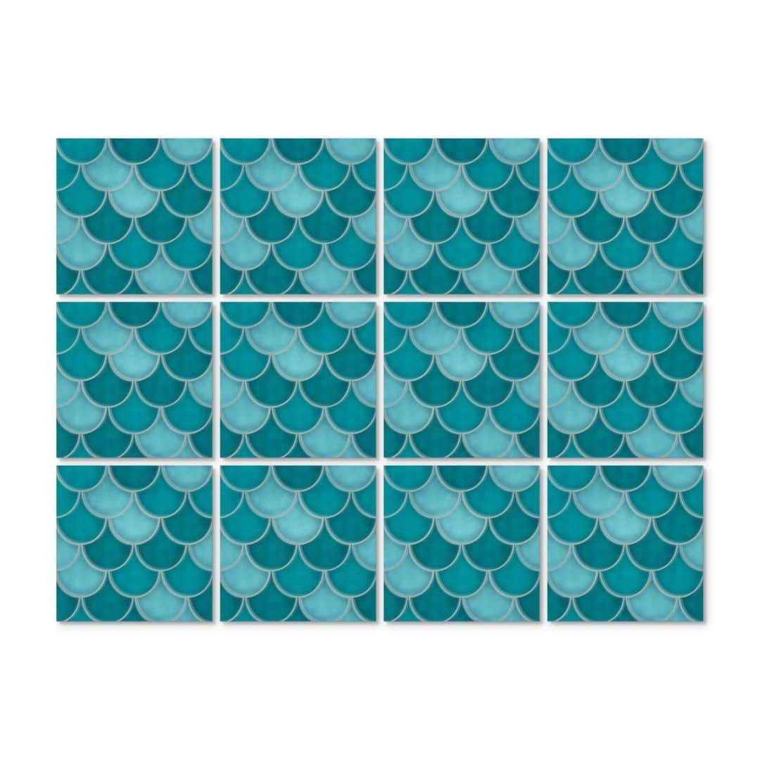 K&L Wall Art Fliesenaufkleber selbstklebend Klebefliese Sticker Fischschuppenmuster Türkis