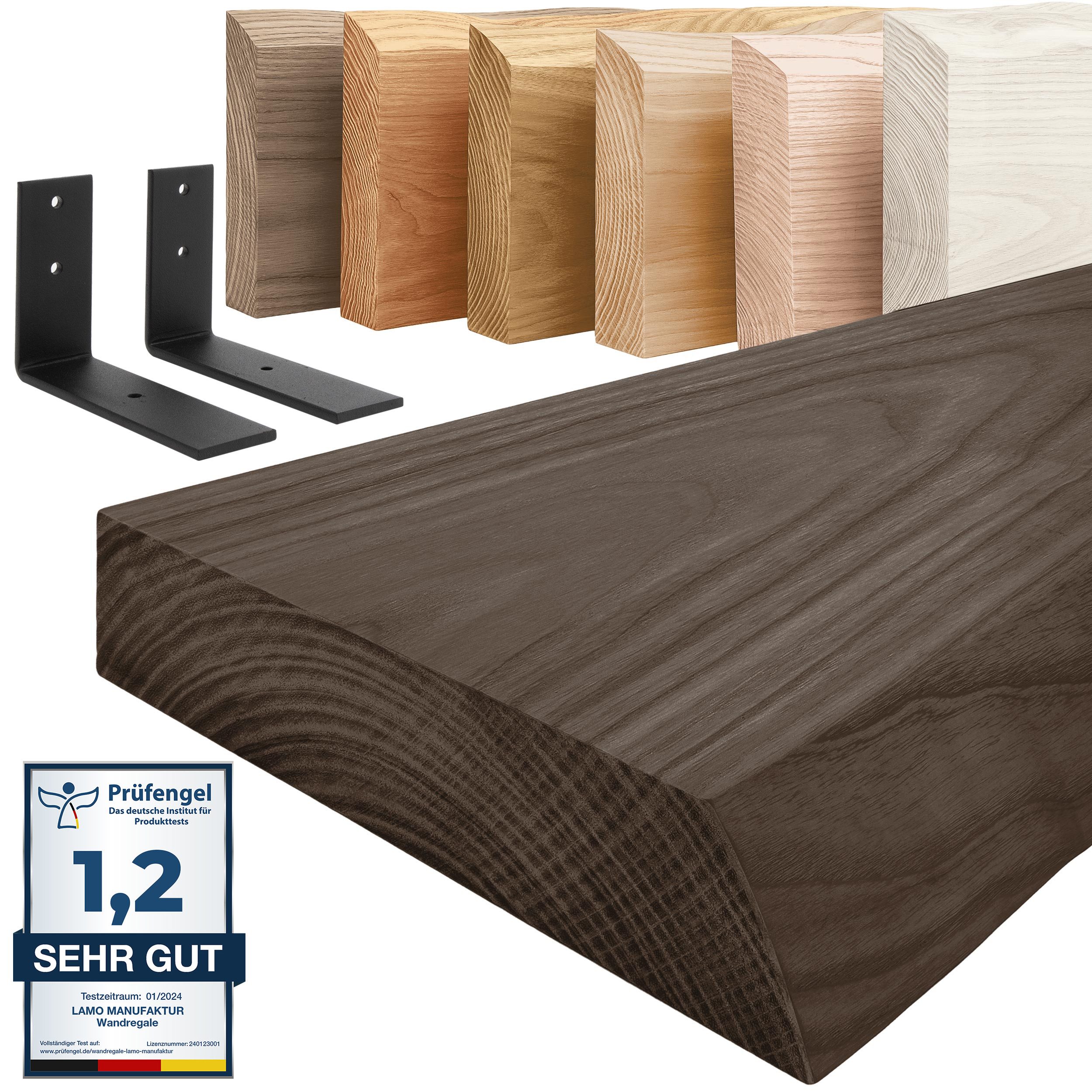 LAMO Manufaktur Wandregal Holz Baumkante Regal Farbe: Schwarz mit schwarzem günstig online kaufen