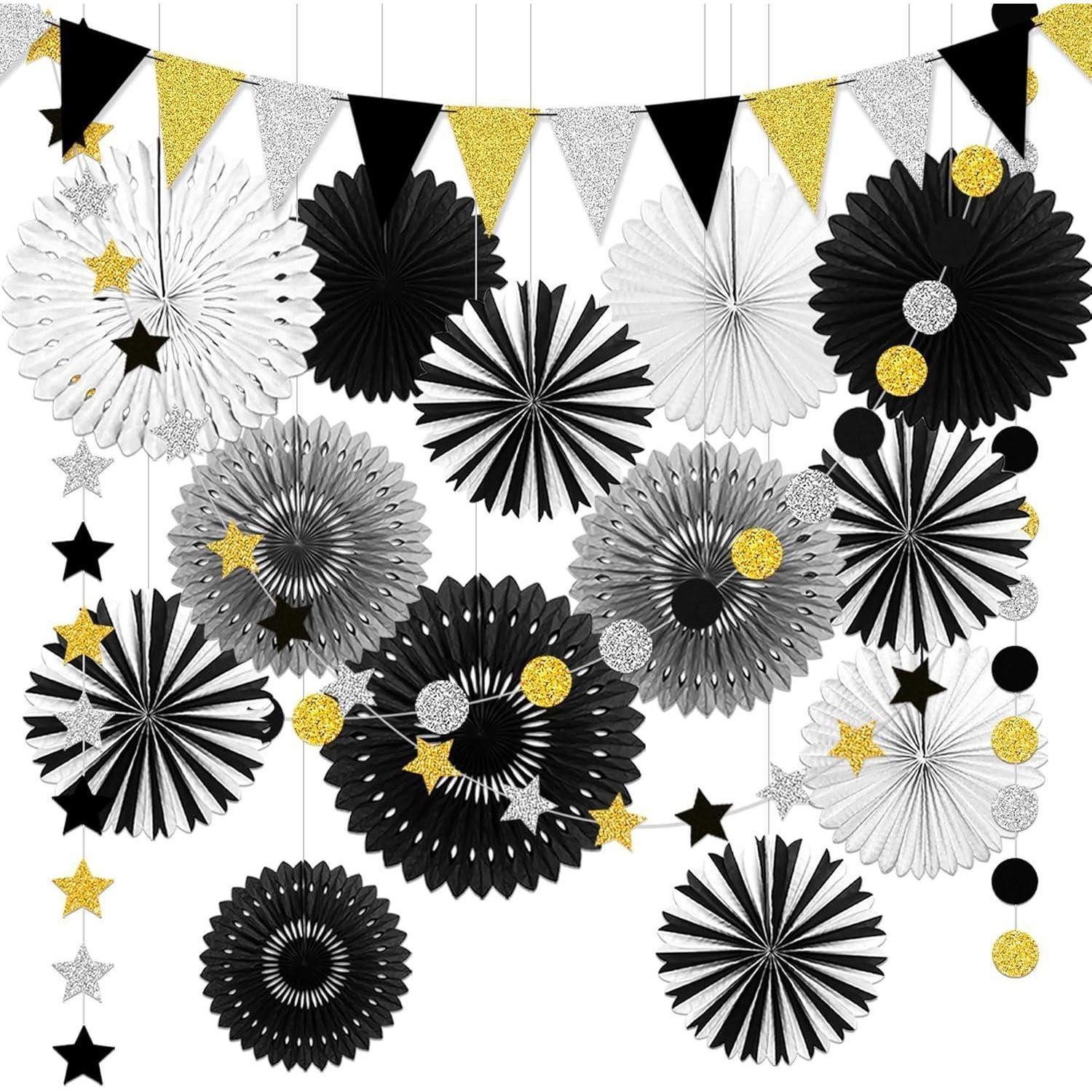 LuxusKollektion Вешалки для украшений Deko schwarz gold silber Silvester Geburtstag Schwarz-Weiß Party