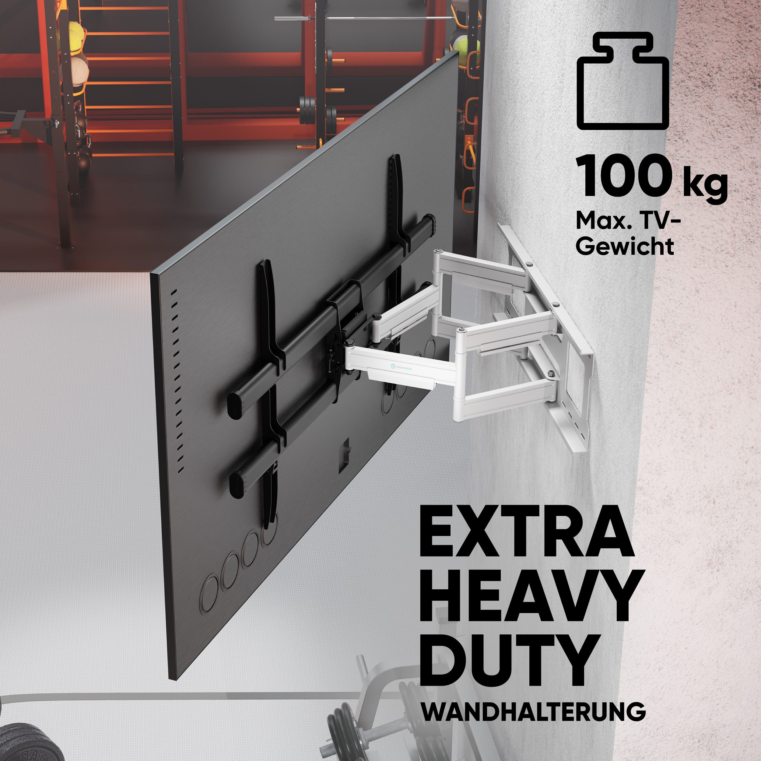 ONKRON TV-Wandhalterung 42-120 Zoll, bis 100 kg, VESA 200x100-1000x600, M10-BW, (bis 120 Zoll, groß, schwenkbar, neigbar, ausziehbar, Doppelarm) – Bild 3 von 5