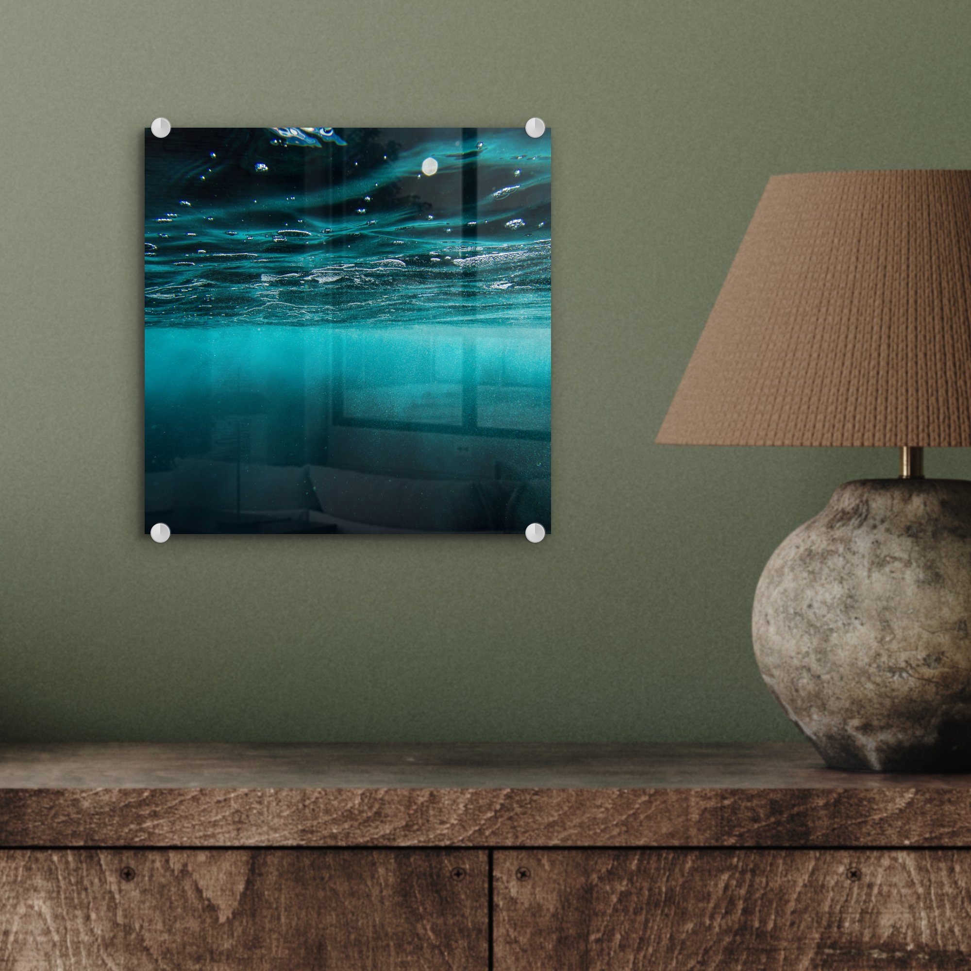 MuchoWow Acrylglasbild Meer - Foto Bilder Glasbilder - Glas - - auf auf St), Glas Unterwasser Blau, - Wanddekoration (1 Wandbild