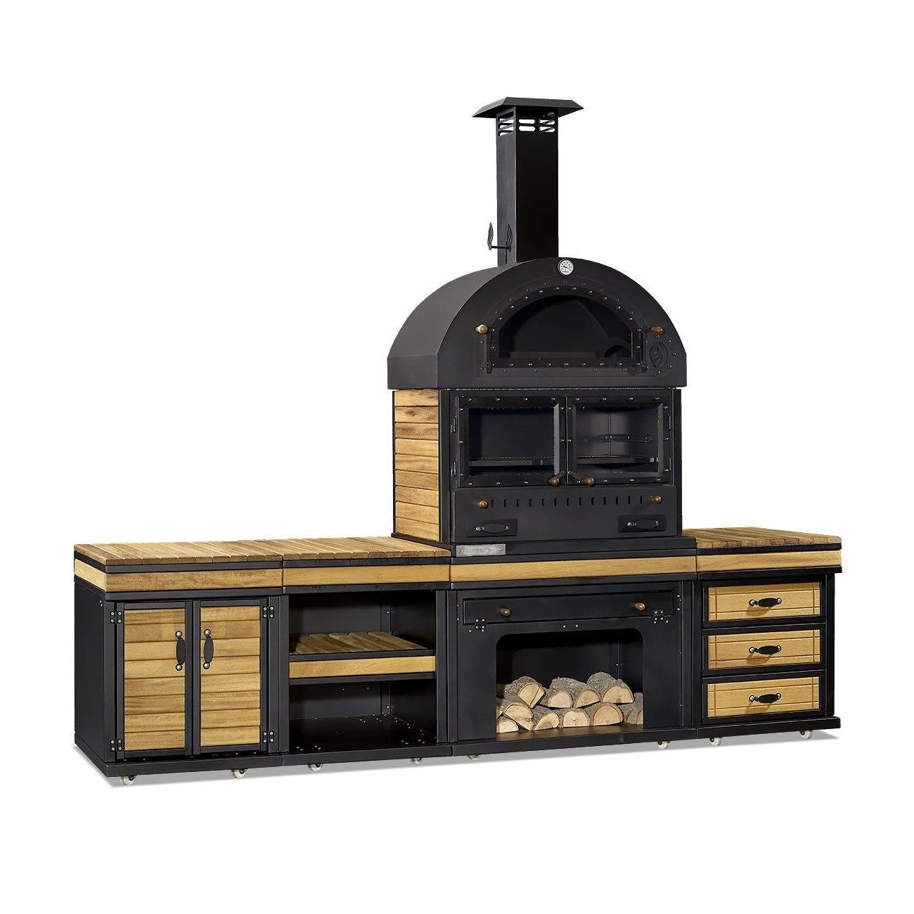 Xlmoebel Outdoor-Küche XLMOEBEL Außenküche Schwarz Holz Edelstahl modern und elegant, Made in Europa