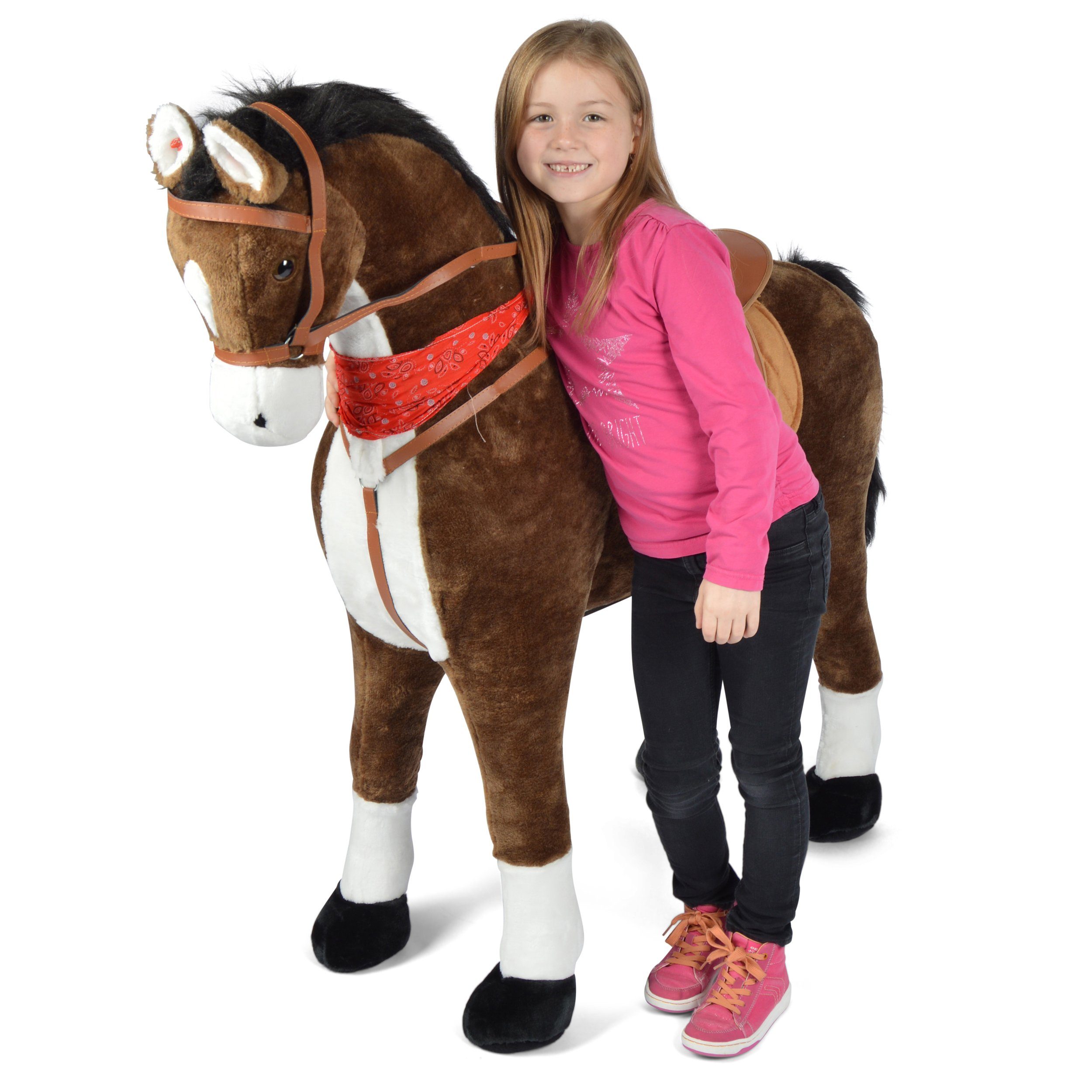 Pink Papaya Stehpferd XXL Stehpferd für Kinder Herkules 125 cm, Sattel Pferd  zum Reiten, Spielpferd