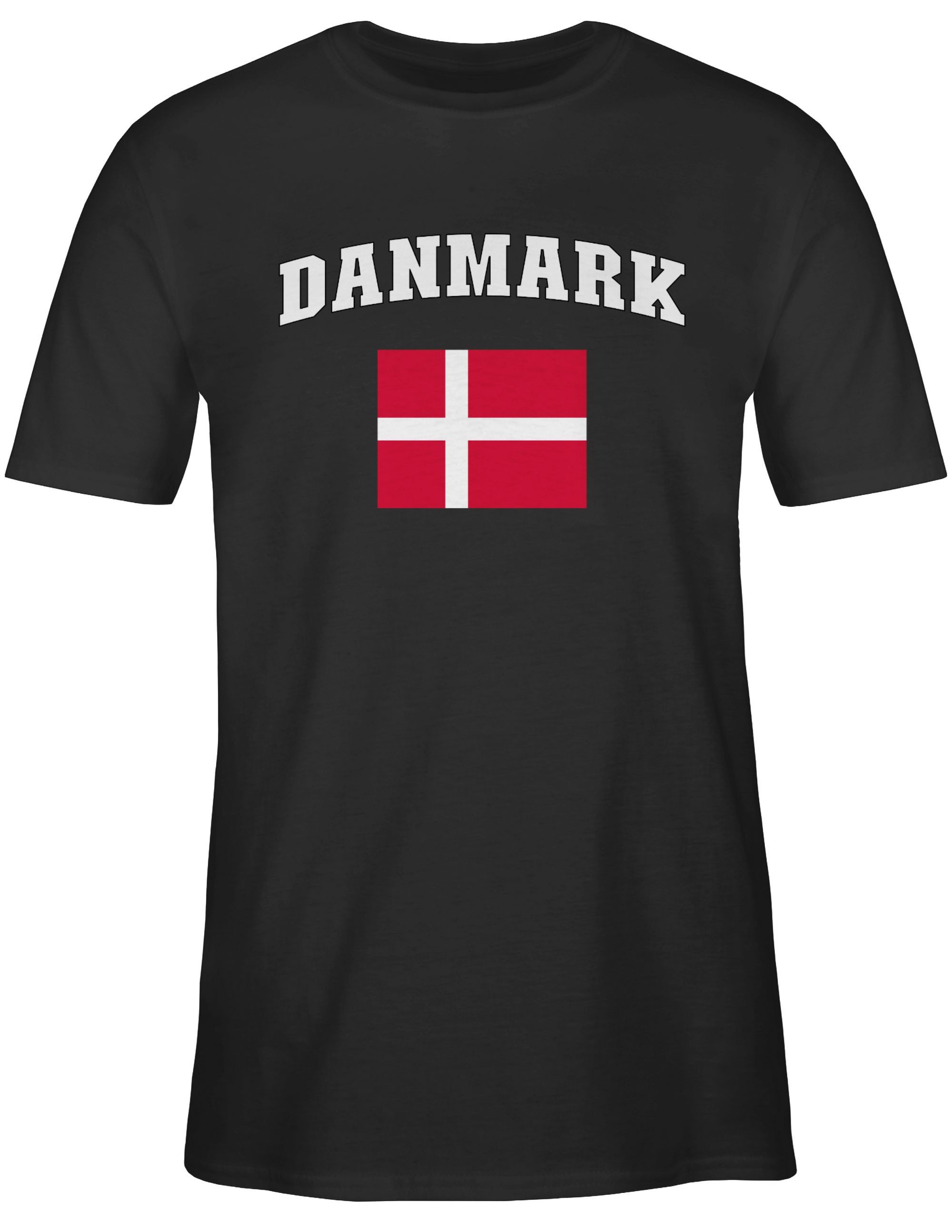 Shirtracer T-Shirt Danmark Schriftzug mit Flagge, Denmark, Dänemark, Kongeriget Danmar 2026 Fussball WM Fanartikel