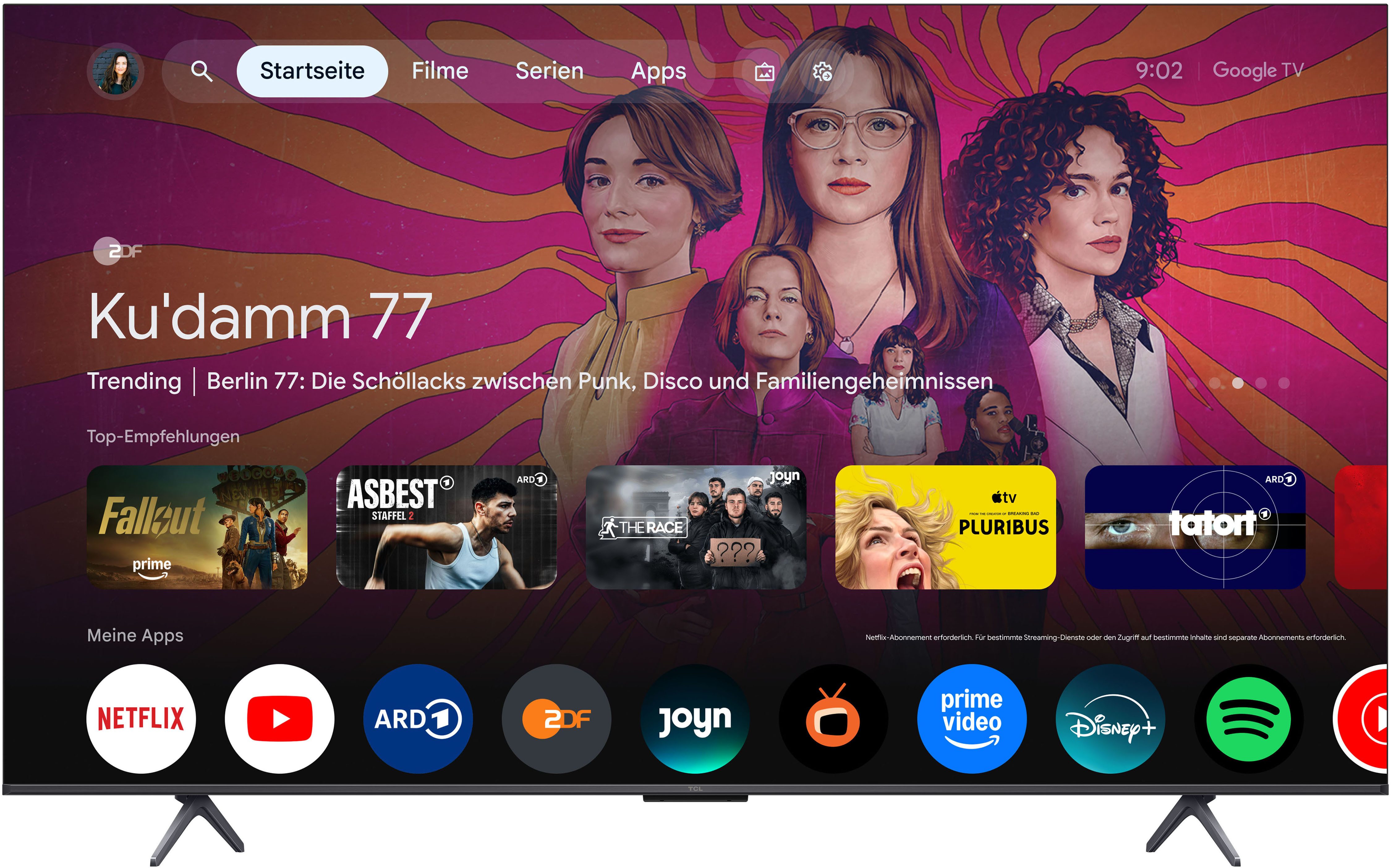 TCL 65T8DXB Mini-LED-Fernseher (164 cm/65 Zoll, 4K Ultra HD, Smart-TV, Google TV, QD-Mini LED, AiPQ Pro Prozessor, 144Hz, Dolby Atmos, Apple AirPlay 2)
