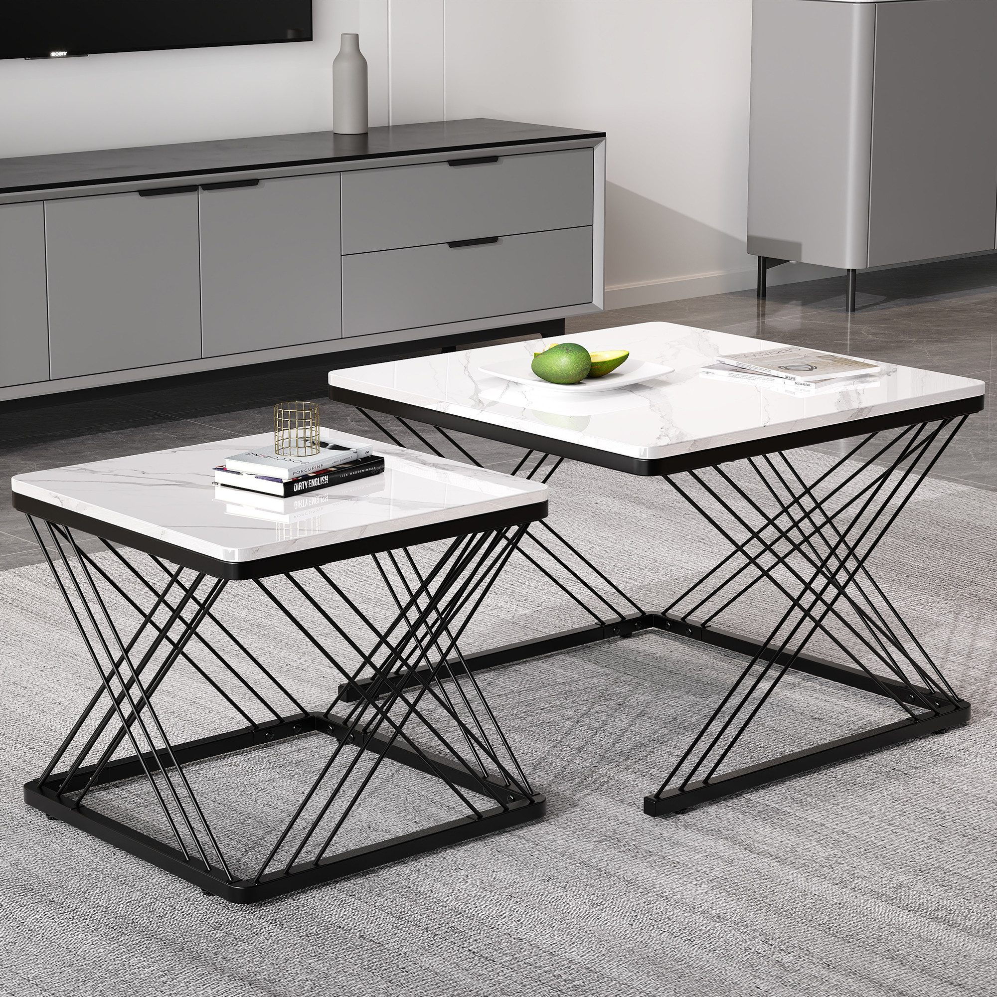 OKWISH Couchtisch Hochglanz-Kombi-Couchtisch-Set (Sofatisch, 2-St., 60*60*4 günstig online kaufen