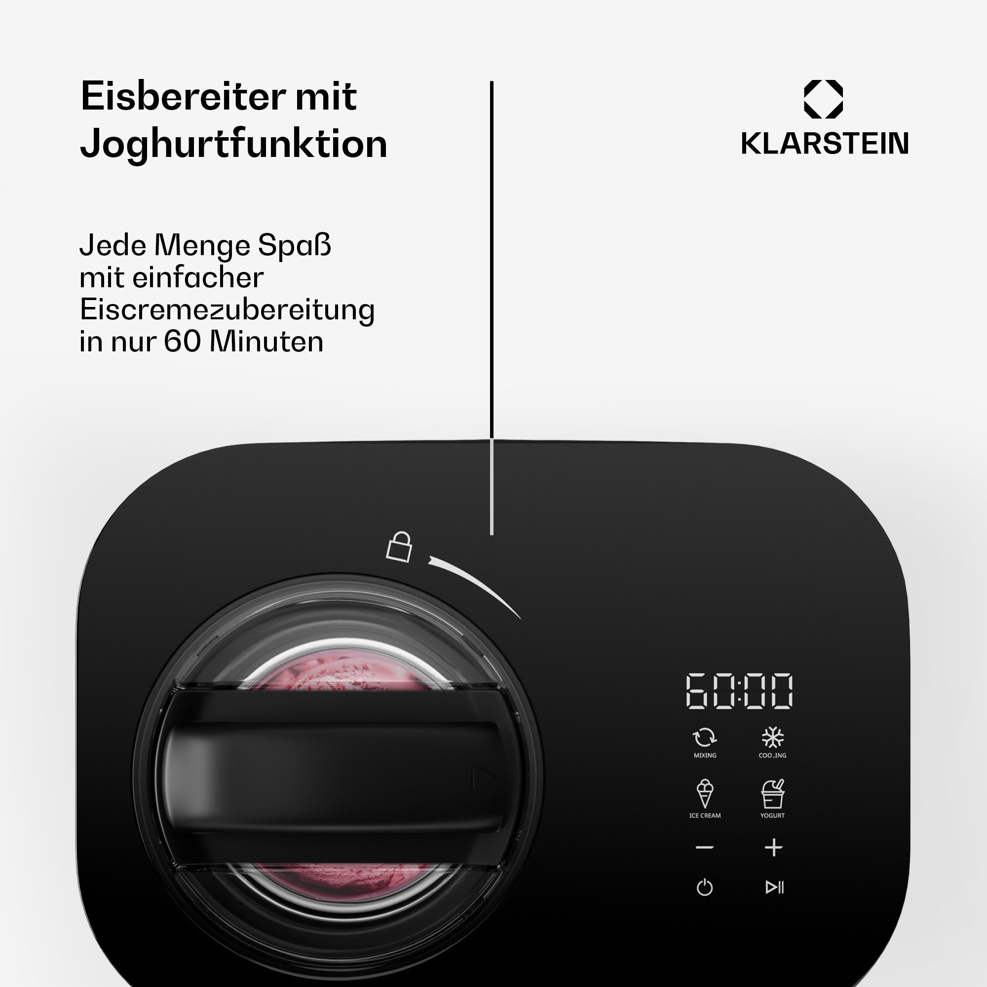 Klarstein Eismaschine FrostFusion, 100 W, Elektrisch Eiscreme maker Joghurt maker LED Touch