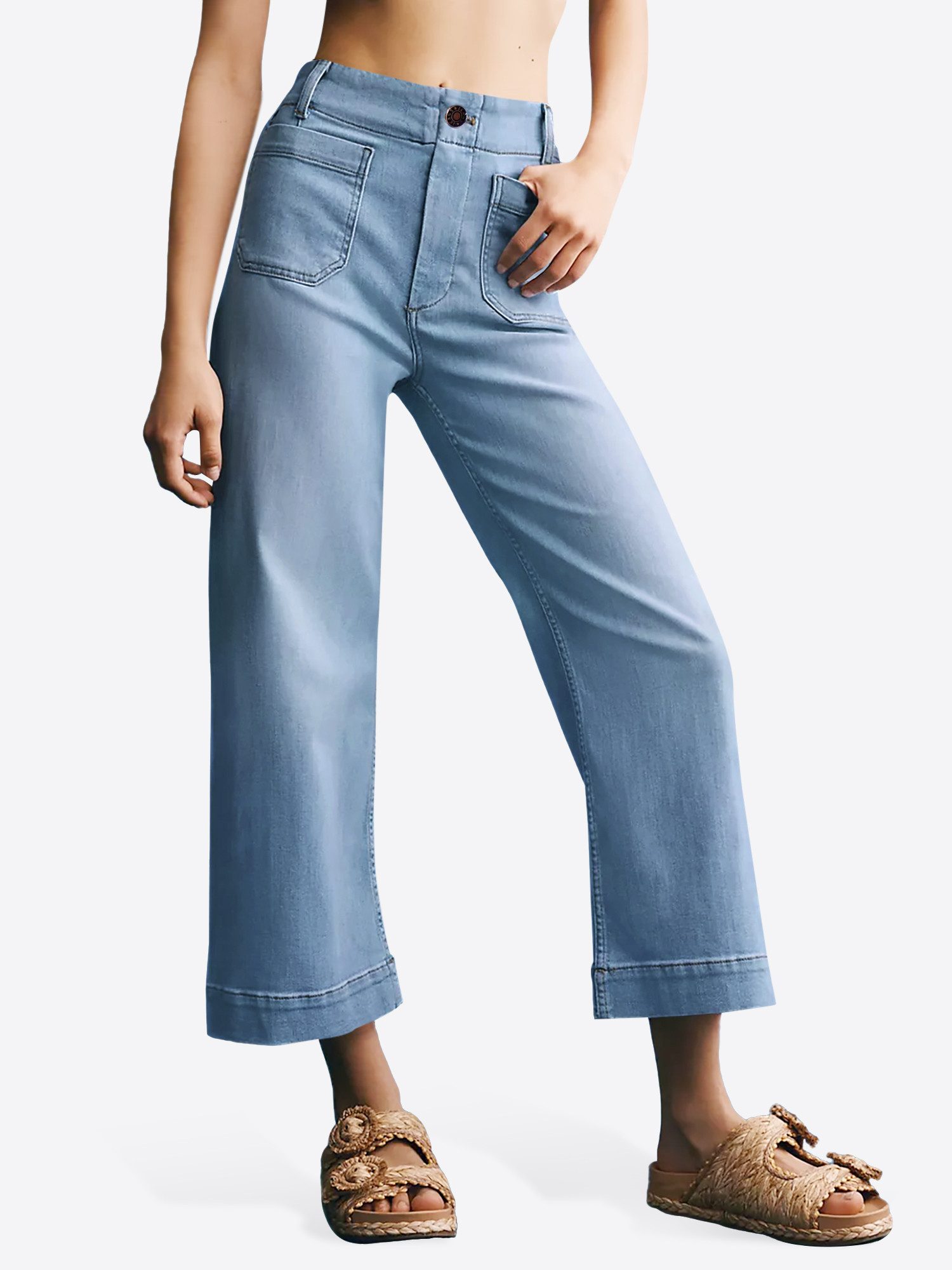 Imily Bela High-waist-Jeans Damen mit weitem Bein Eingrifftaschen Ankle Cropped Baggy Denim (Packung, 1-tlg., 1per-Pack) 4-Pocket Style in Unifarbe