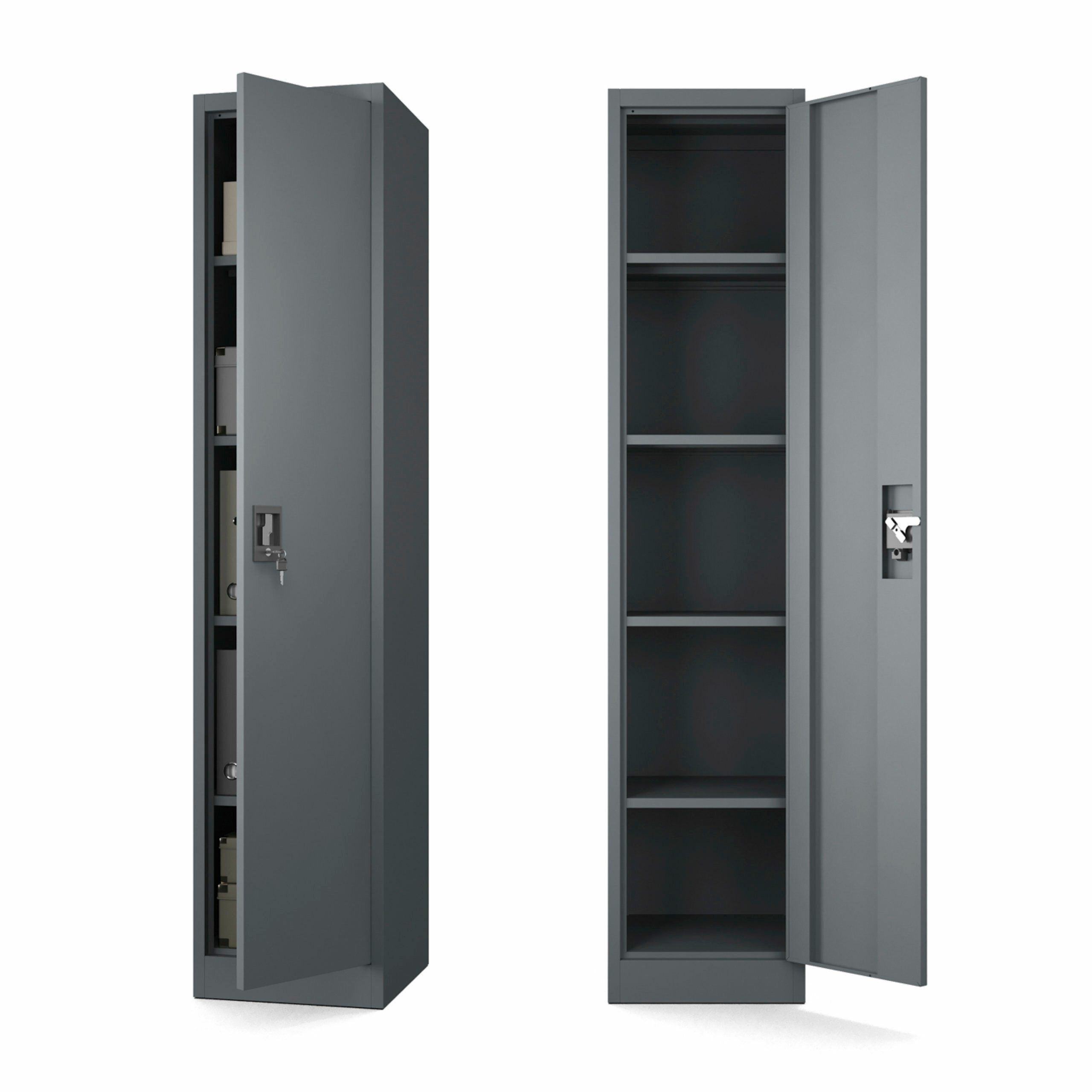 Muralo Aktenschrank Metallschrank mit 4 verstellbaren Fachböden, vielseitig einsetzbar (185x45x40 cm) Sicherheitszylinderschloss, 2 Schlüssel, Kapazität für 25-30 A4-Ordner
