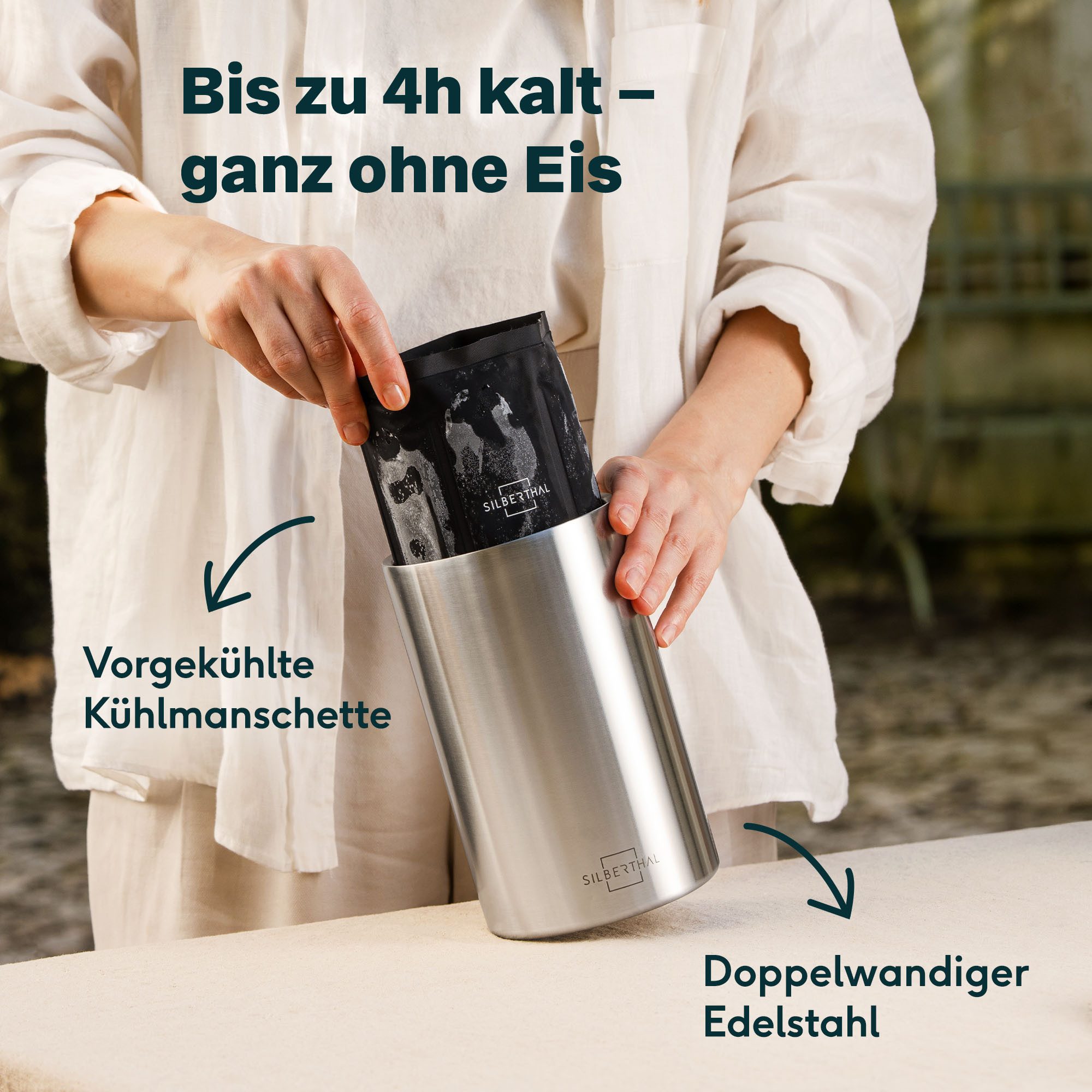 SILBERTHAL Weinkühler aus Edelstahl, inkl. 2 Kühlmanschetten, idealer Wein-& Sektkühler