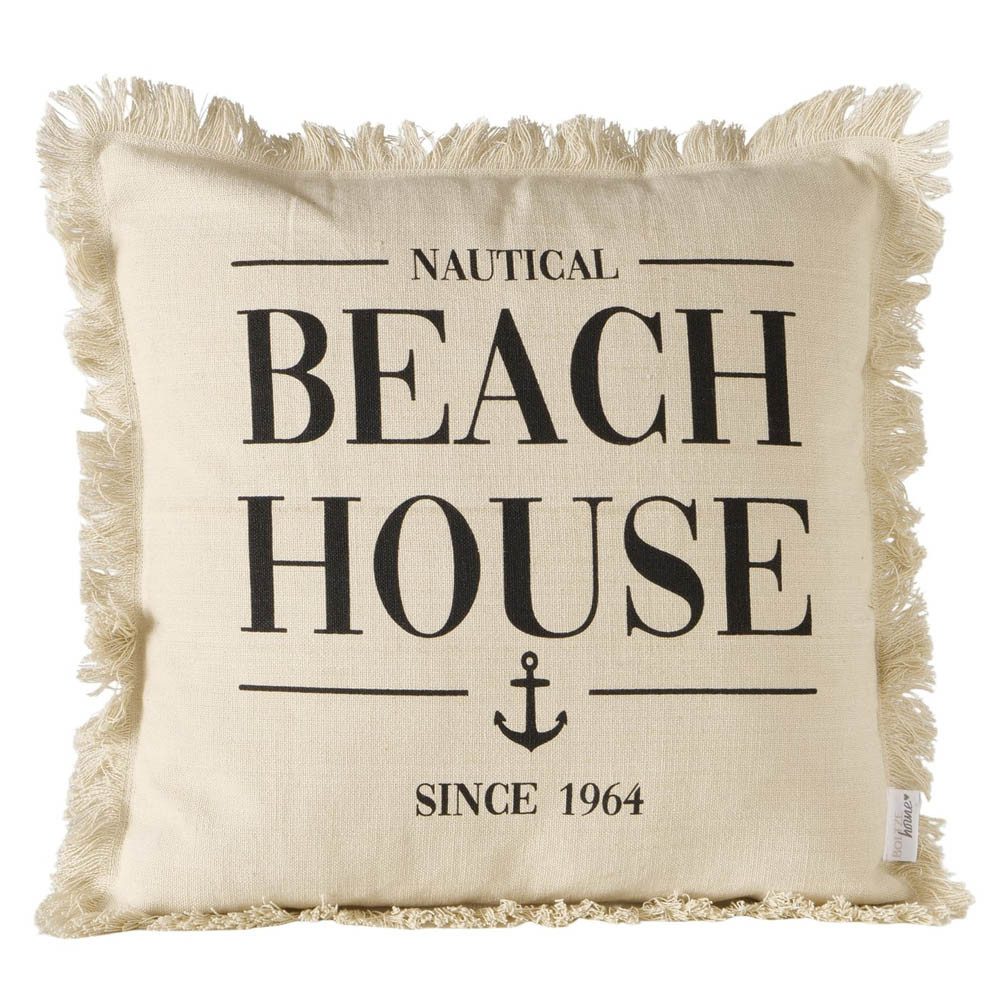 BOLTZE Dekokissen Kissen BEACH HOUSE beige schwarz maritimes Dekokissen 45x45cm mit Fran