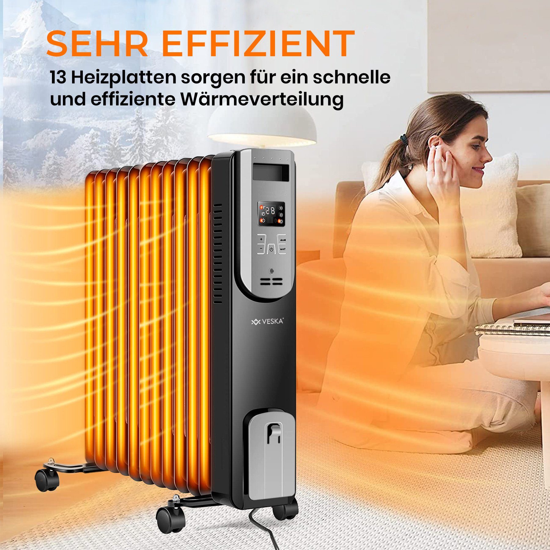 VESKA Heizkörper Ölradiator 2500W Elektro Heizung günstig online kaufen