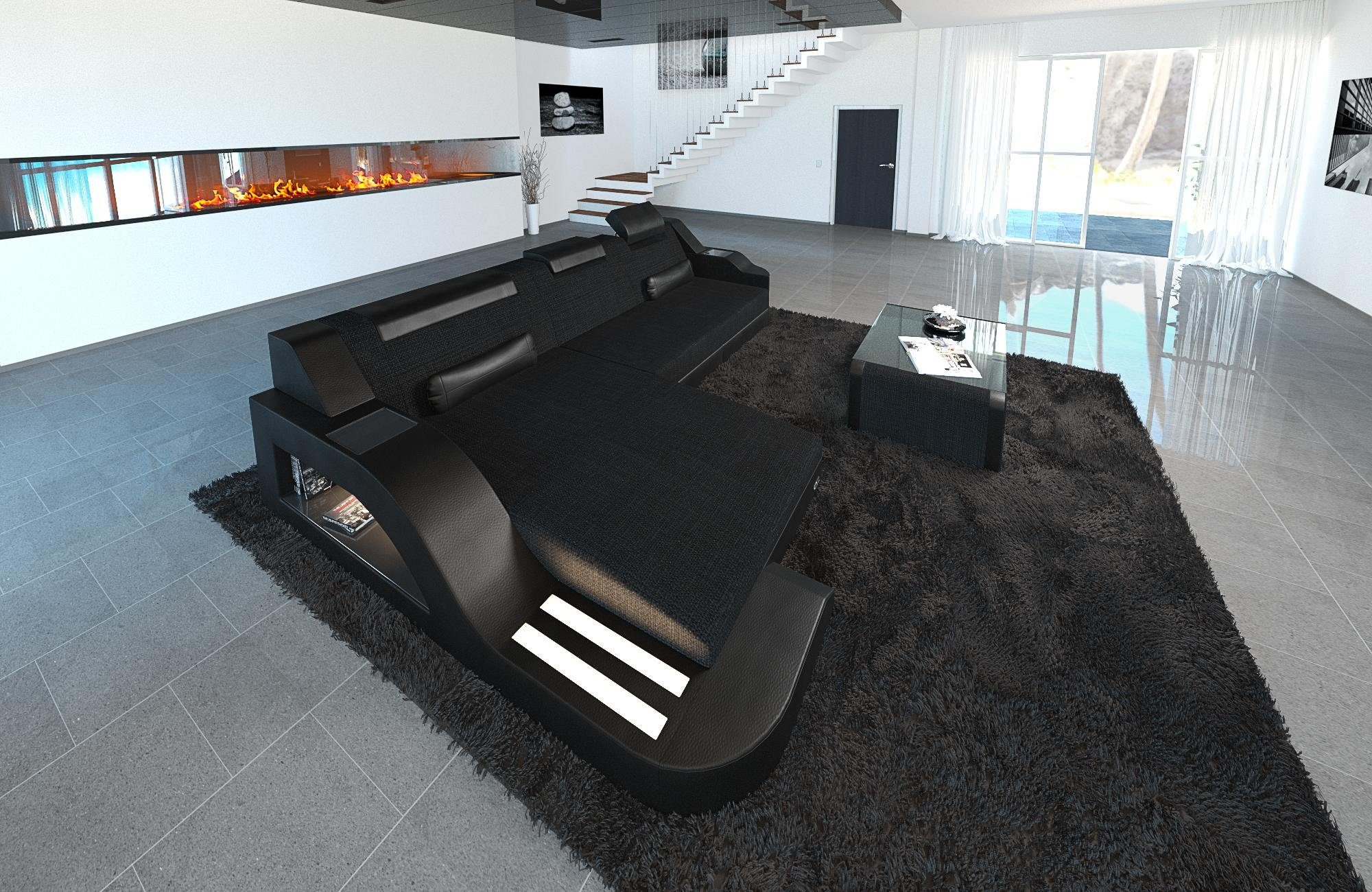 Sofa Dreams Ecksofa Stoffsofa Couch Stoff Polstersofa Palermo L Form, mit LED, ausziehbare Bettfunktion, Designersofa