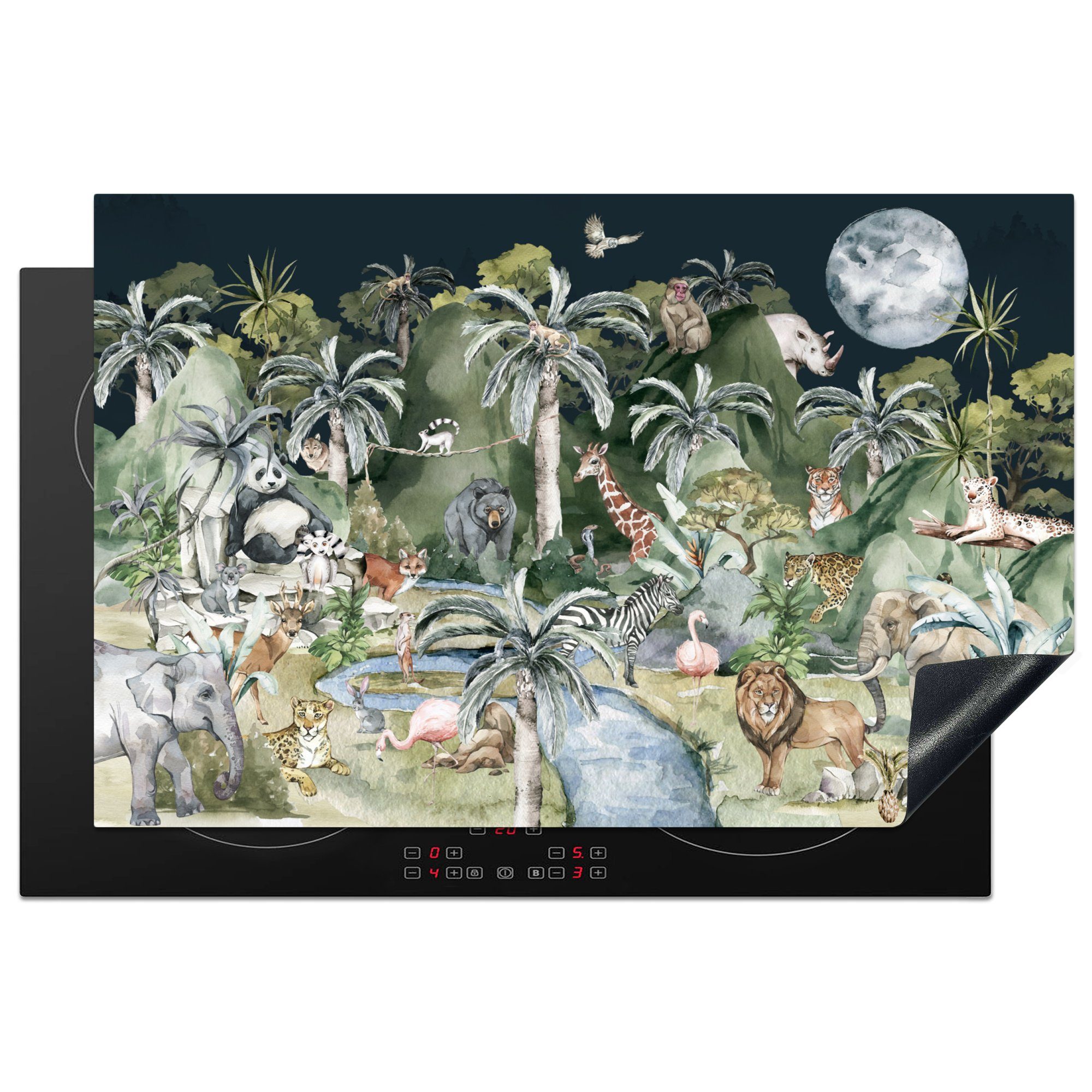 MuchoWow Herdblende-/Abdeckplatte Kinder küche, Dschungel Schutz cm, (1 Vinyl, für die 81x52 Tiere tlg), Natur - - Pflanzen, Induktionskochfeld - Ceranfeldabdeckung 