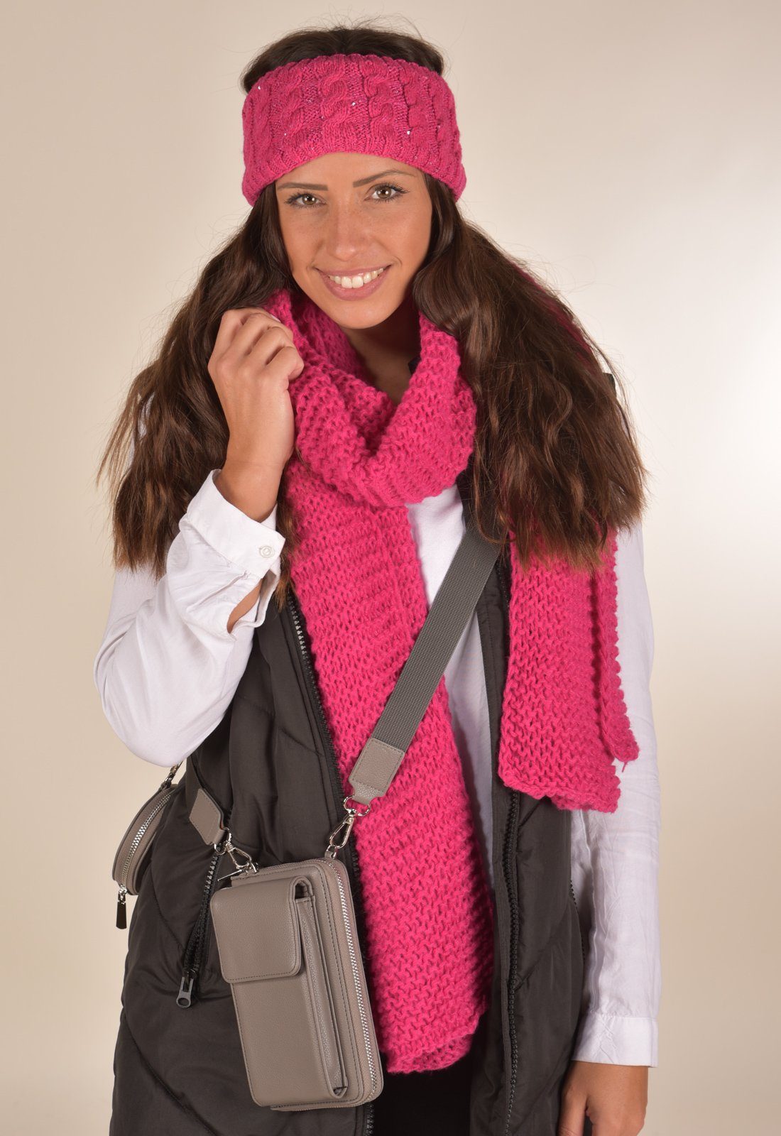 styleBREAKER Strickschal, (1-St), Langer Schal Magenta Strickmuster Strick Wellen mit