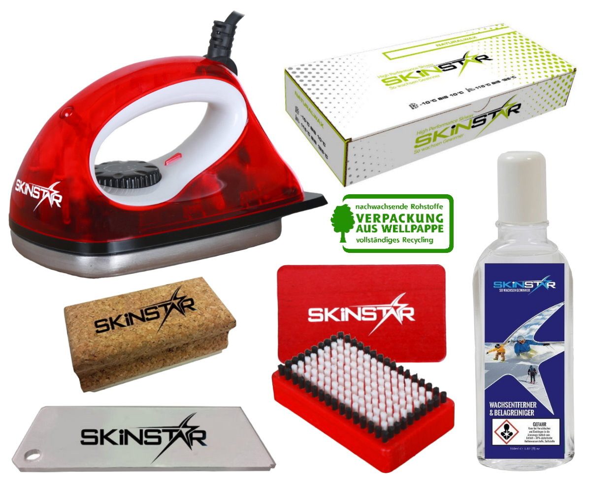 SkinStar Ski SKINSTAR Starter Ski Wachs Set Wachsbügeleisen Bürste Natural Wax