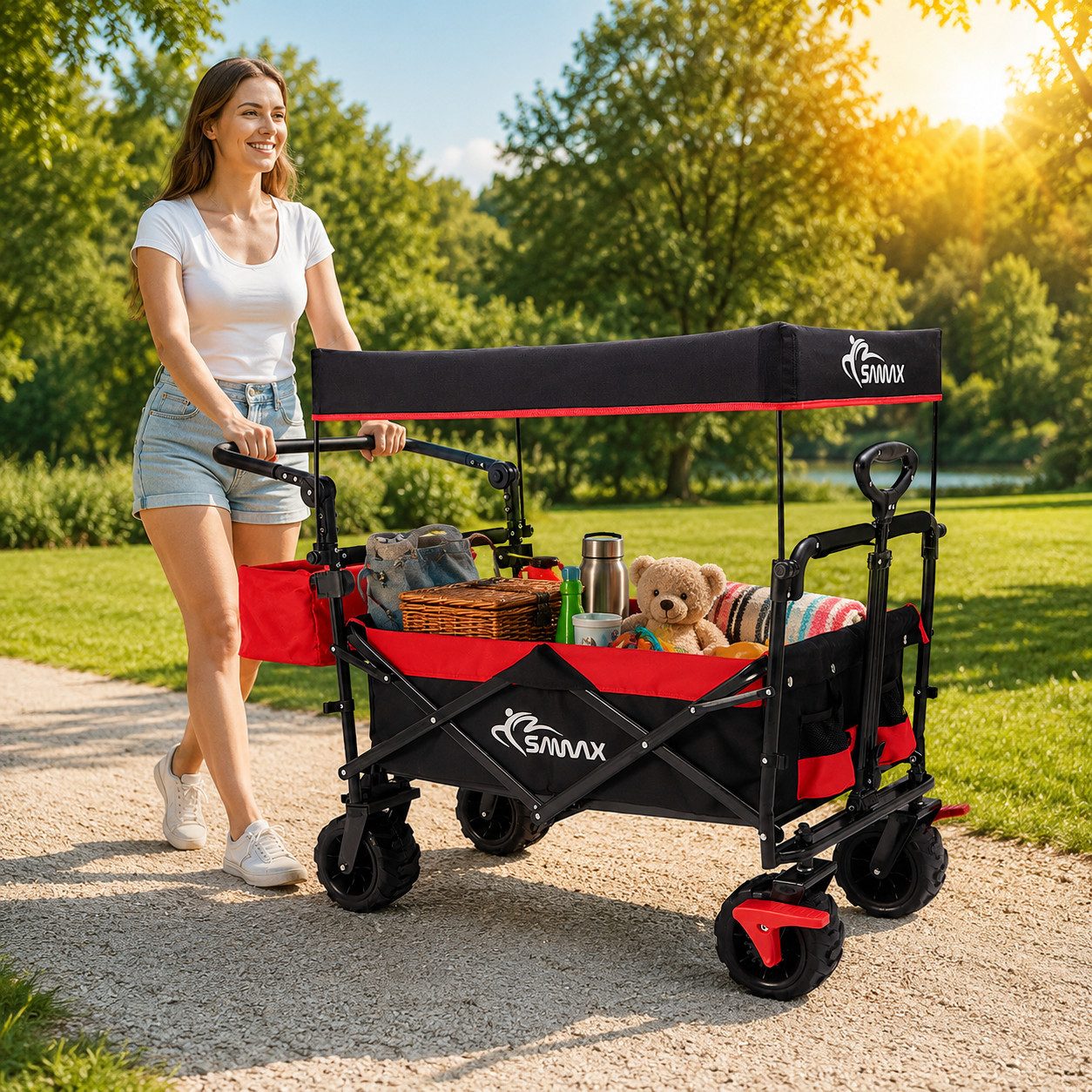 SAMAX Bollerwagen Faltbarer Offroad mit Dach - Schwarz / Grün