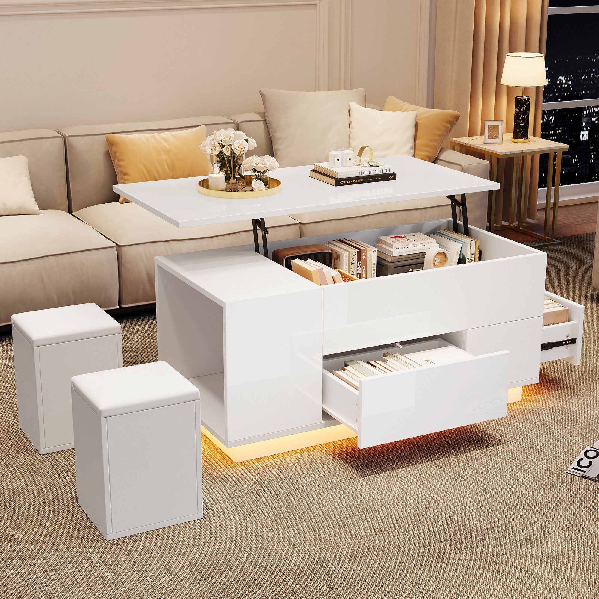 Merax Couchtisch 4-in-1 höhenverstellbar Sofatisch mit günstig online kaufen