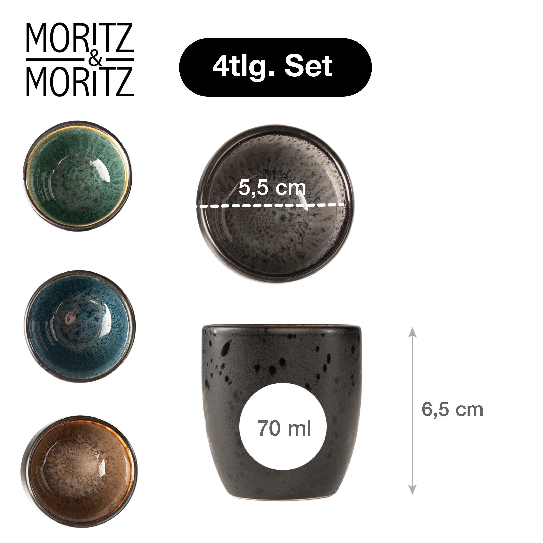 Moritz & Moritz Espressotasse SOLID Espressobecher Bunt 70 ml, 4-tlg., Steinzeug, Spümaschinenfest